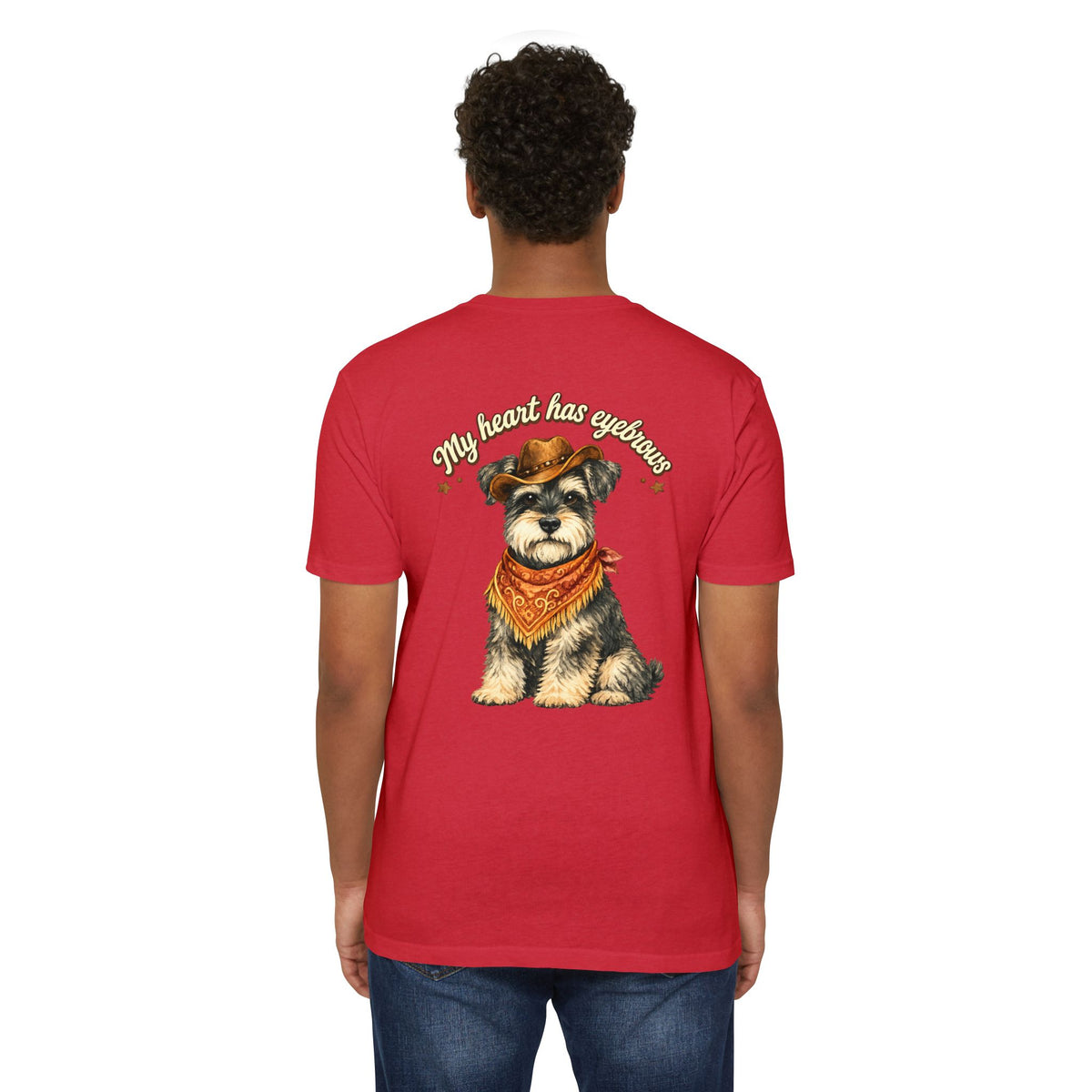 Schnauzer Cowboy T-Shirt — "My Heart Has Eyebrows" Cute Dog Graphic Tee