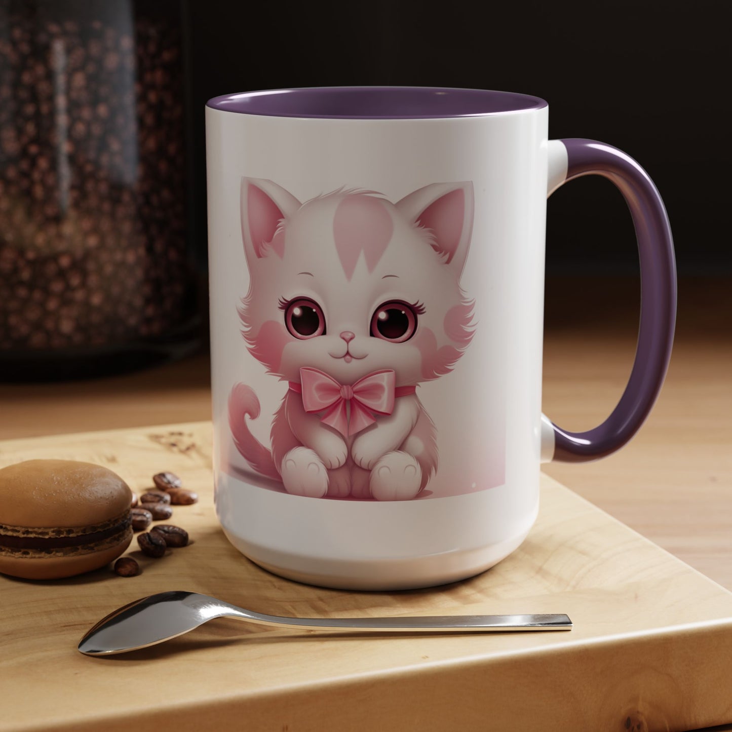 Cute Pink Kitty Accent Coffee Mug — Adorable Cat Design, Gift for Cat Lovers