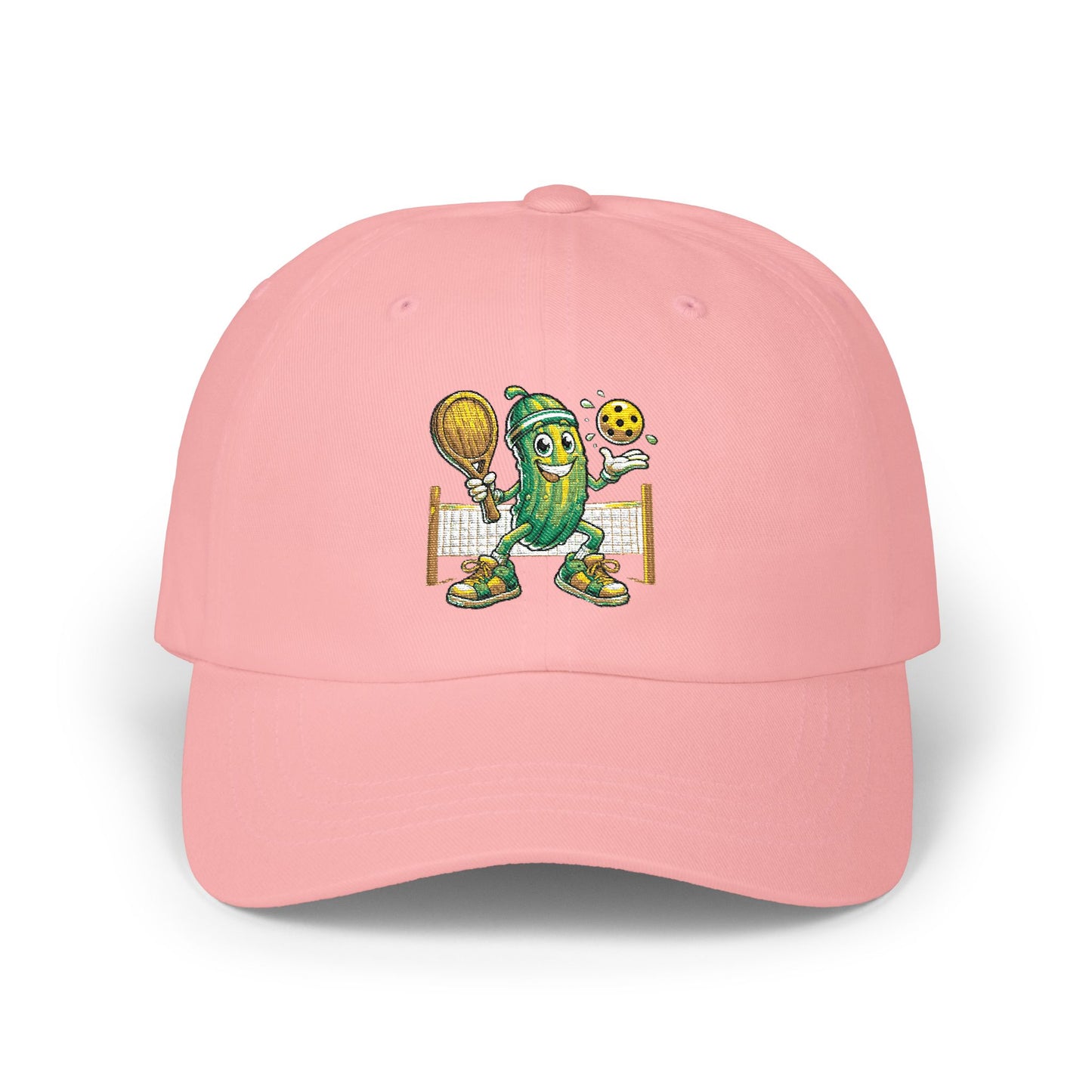 Pickleball Pickle Dad Cap — Retro Pickle Character Embroidered Baseball Hat