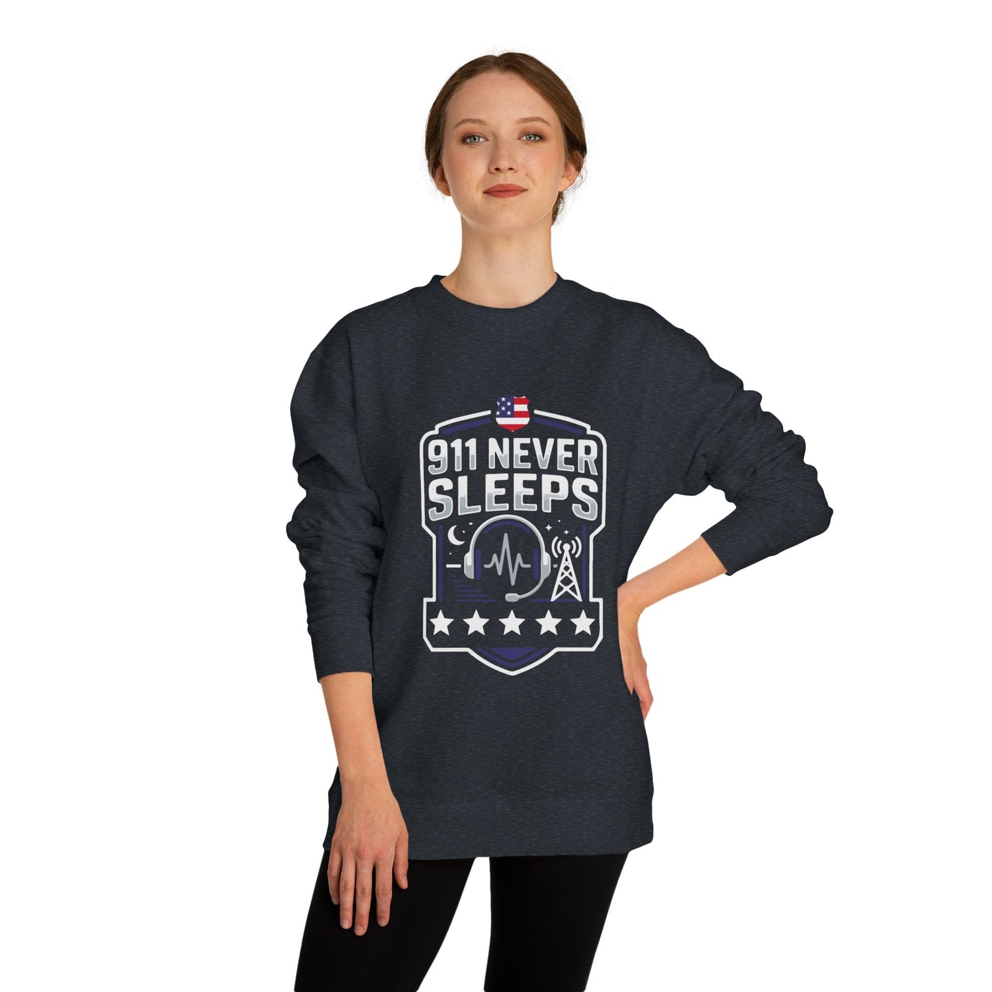 911 Never Sleeps Sweatshirt — Tribute Tee for First Responders & Dispatchers