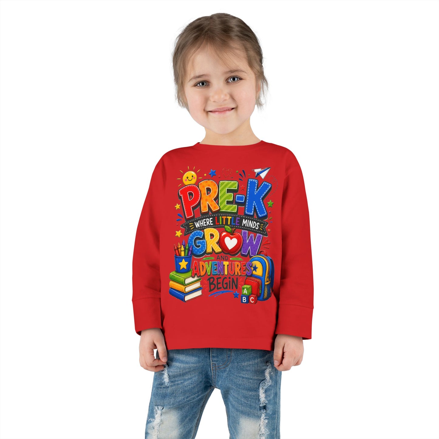 Pre-K Toddler Long Sleeve Tee – "Where Little Minds Grow and Adventures Begin" Back-to-School Shirt