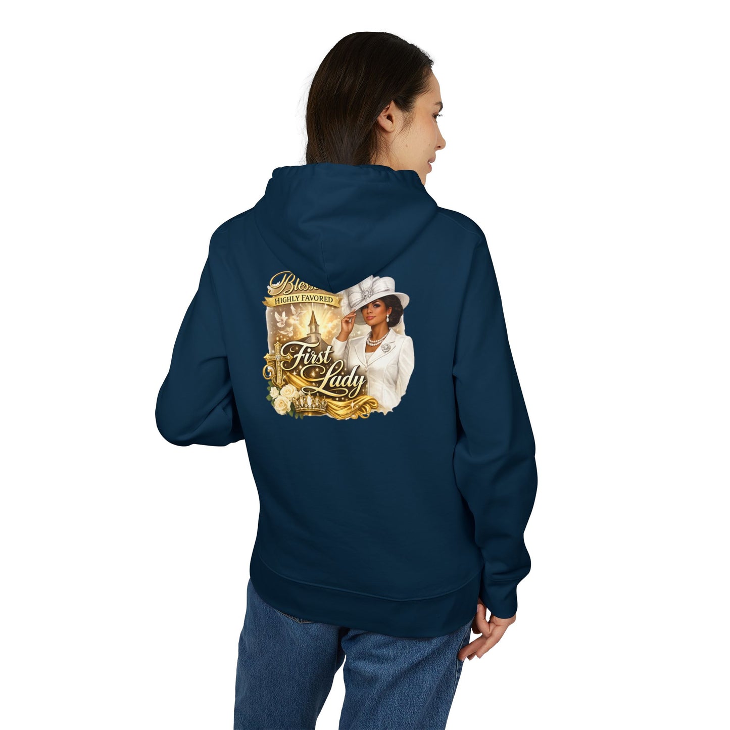 First Lady Portrait Hoodie — Elegant Gold Rose Graphic