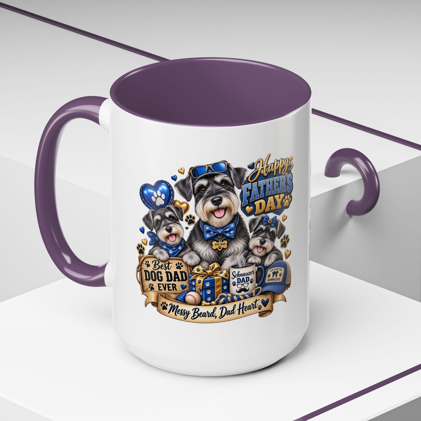 Father's Day Dog Dad Coffee Mug — "Happy Father's Day" Accent Mug (11/15oz)