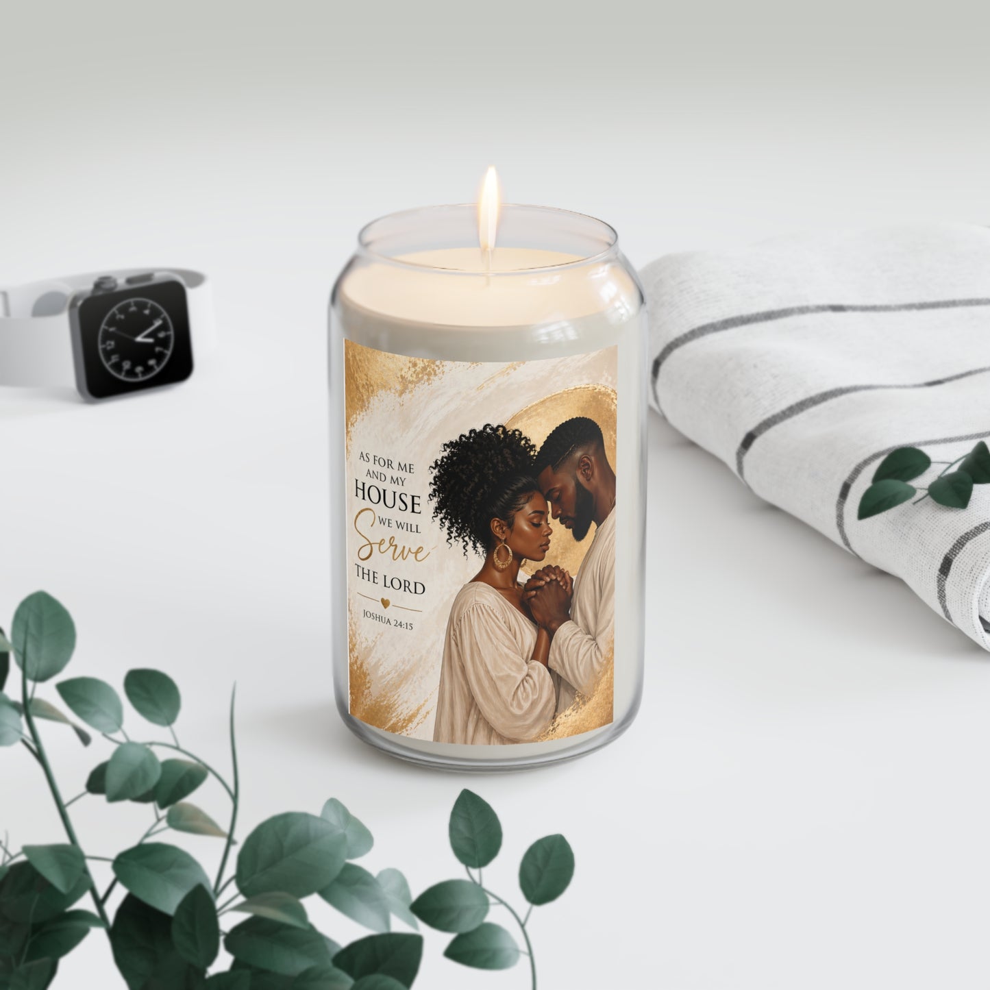 Scented Soy Candle — "As for Me and My House We Will Serve the Lord" Inspirational Family Prayer Design (13.75 oz)