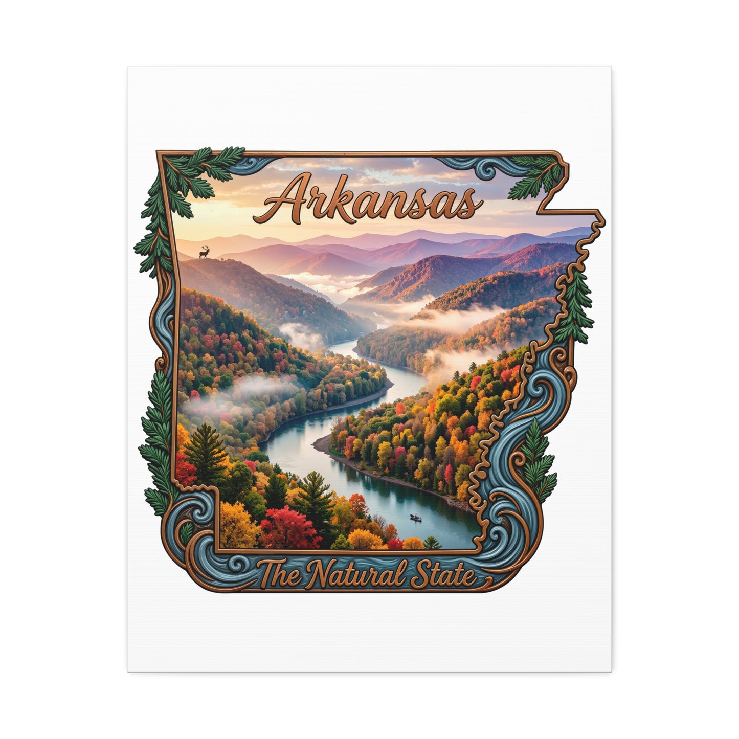 Arkansas Stretched Canvas Wall Art – 'The Natural State' Scenic River Landscape