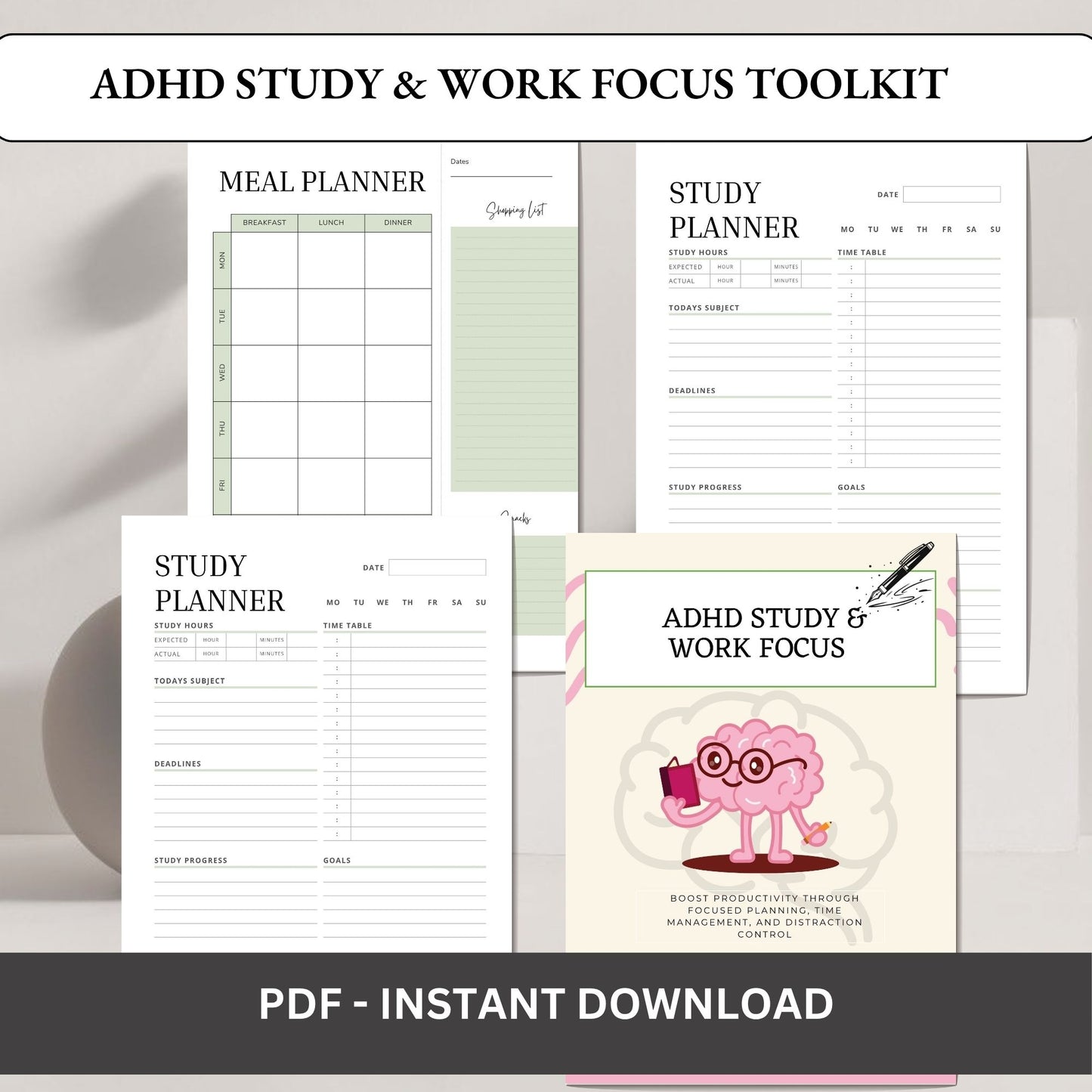 ADHD Study & Work Focus Toolkit | Productivity System for Students & Professionals | Focus Planner & Task Management
