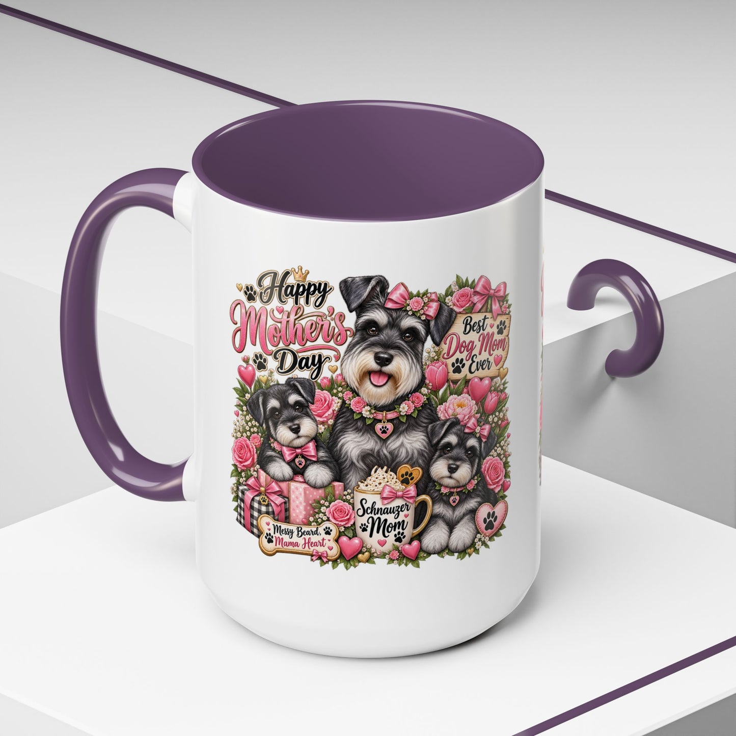 Mother's Day Schnauzer Coffee Mug — "Best Dog Mom Ever" Accent Mug (11/15oz)