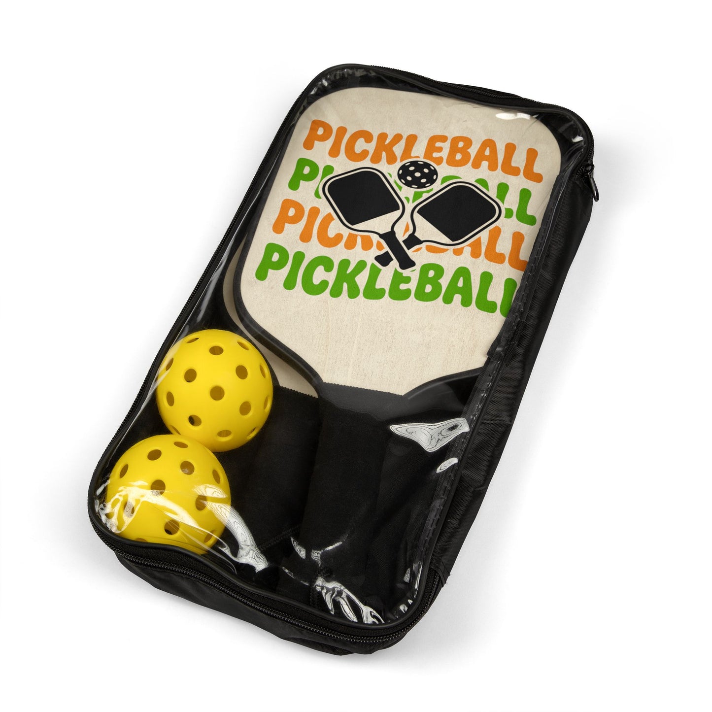 Pickleball Paddle Set – Retro 'Pickleball' Graphic Pack with 2 Paddles & 2 Balls