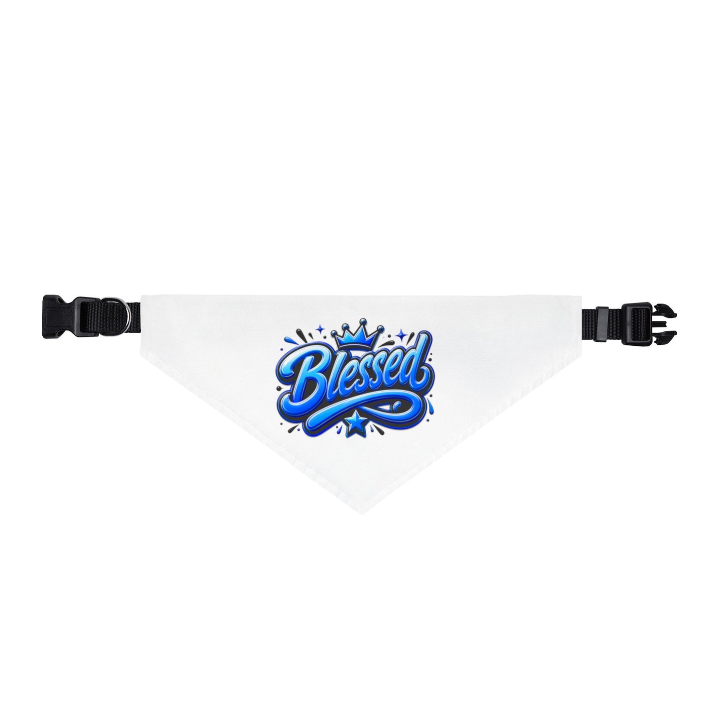 Blessed Clip-On Pet Bandana — Blue Script Design for Dogs & Cats