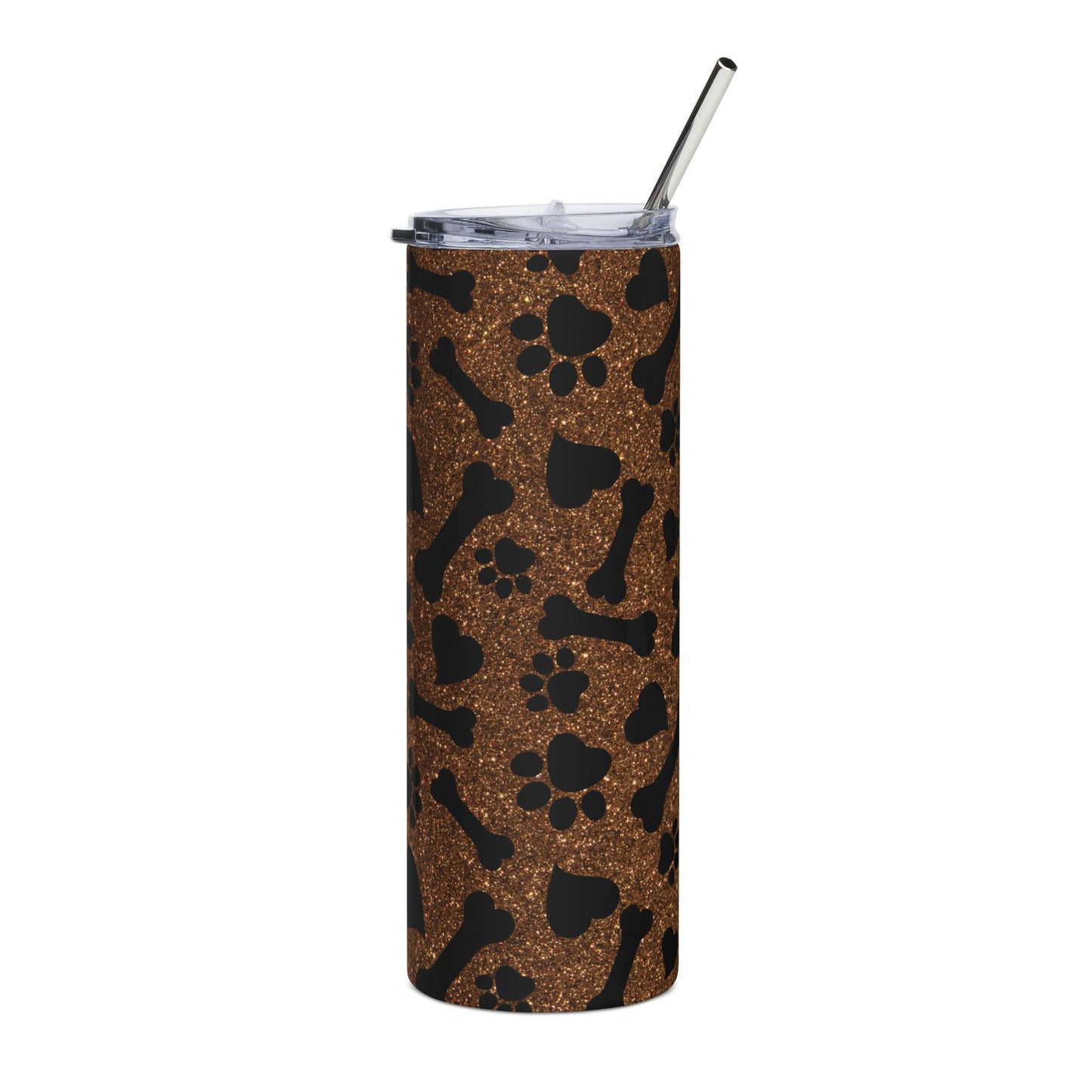 20oz Stainless Tumbler – Brown Leopard Paw & Bone Print