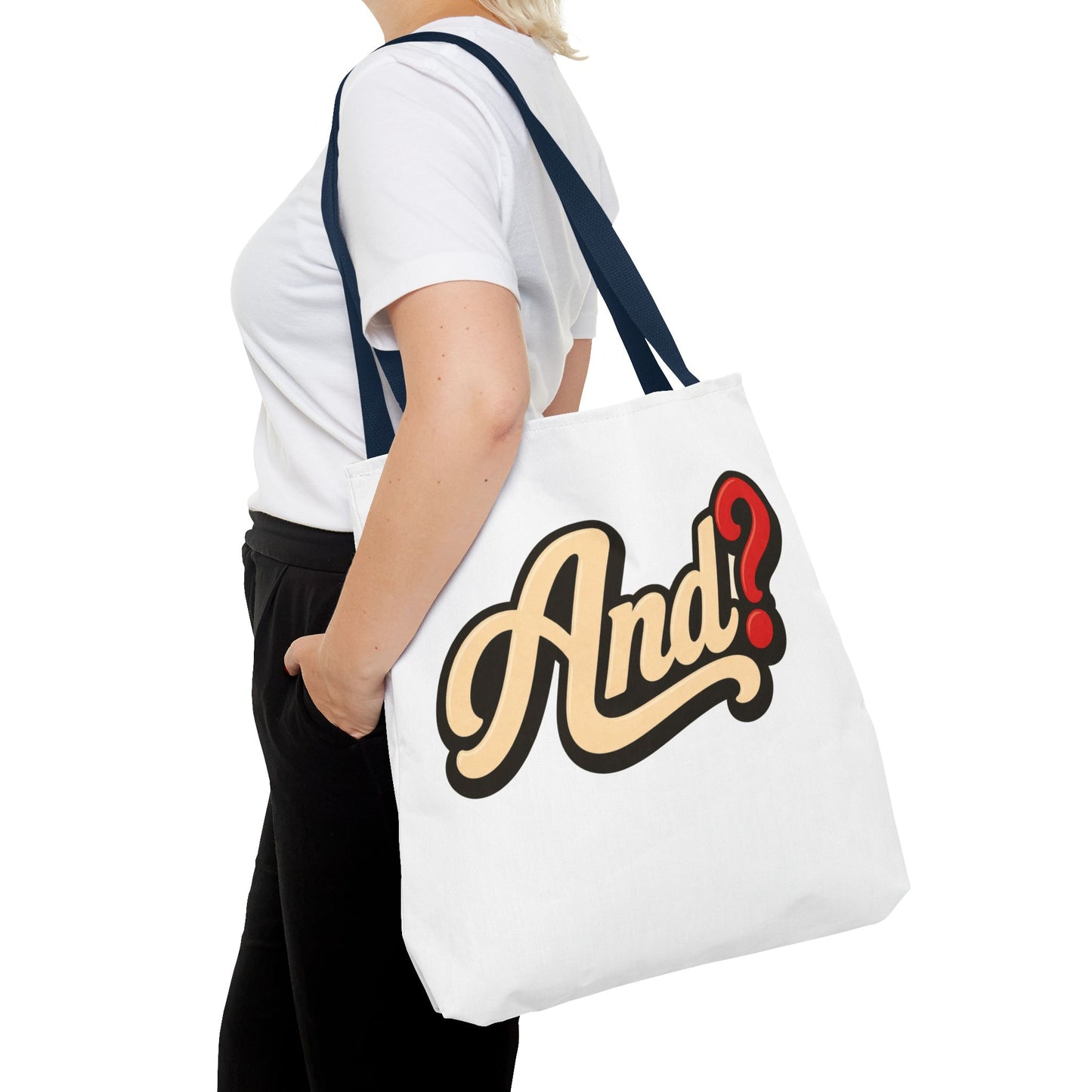 And? Graphic Tote Bag — Retro Script Question Mark Design