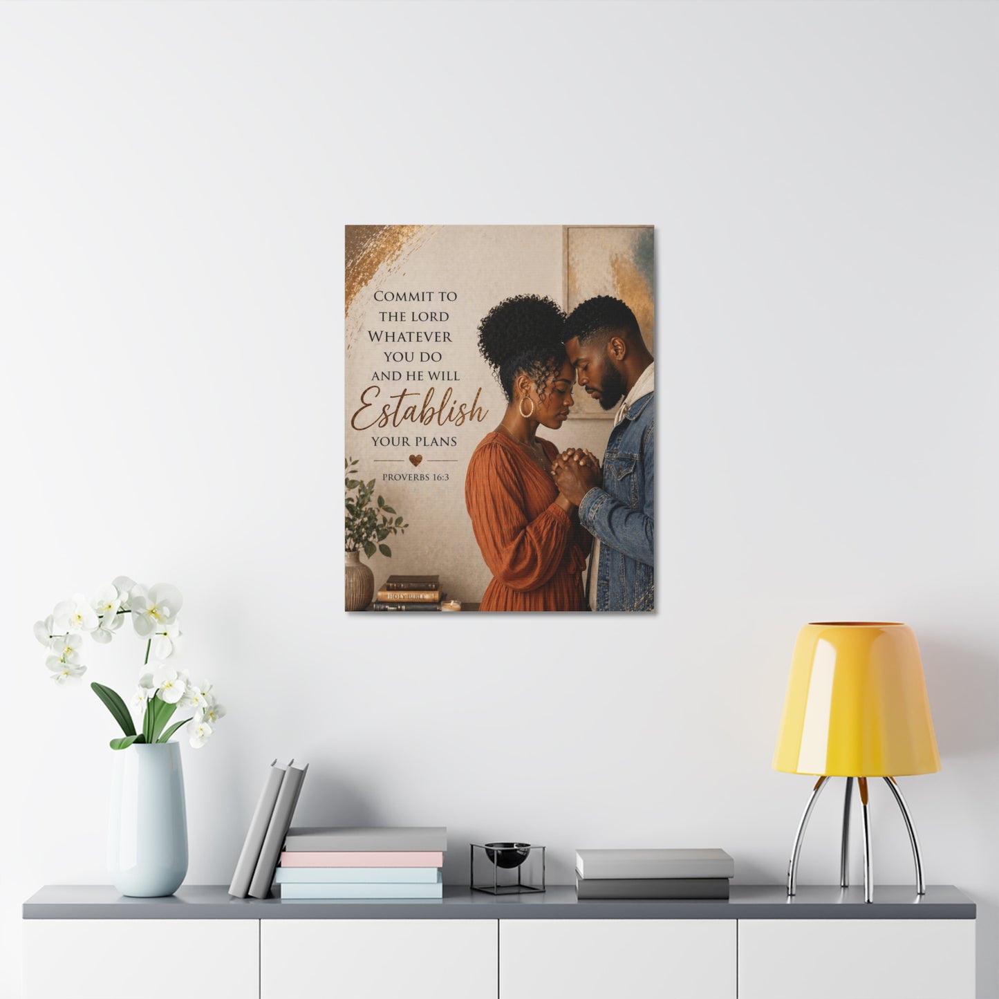 Proverbs 16:3 Faithful Couple Stretched Canvas – "Commit to the Lord...He Will Establish Your Plans" Wall Art