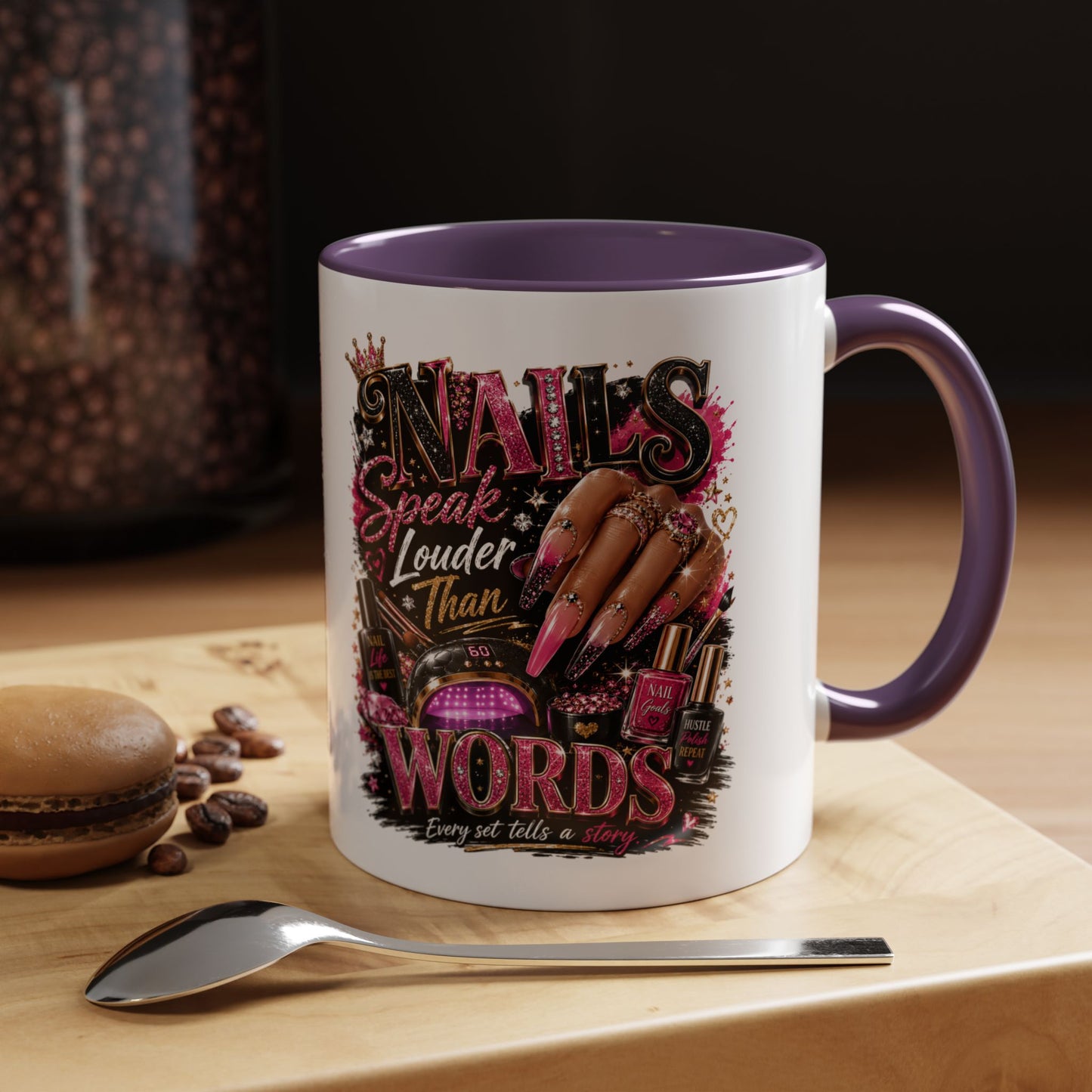 Accent Coffee Mug - "Nails Speak Louder Than Words" Pink Nail Tech Coffee Mug