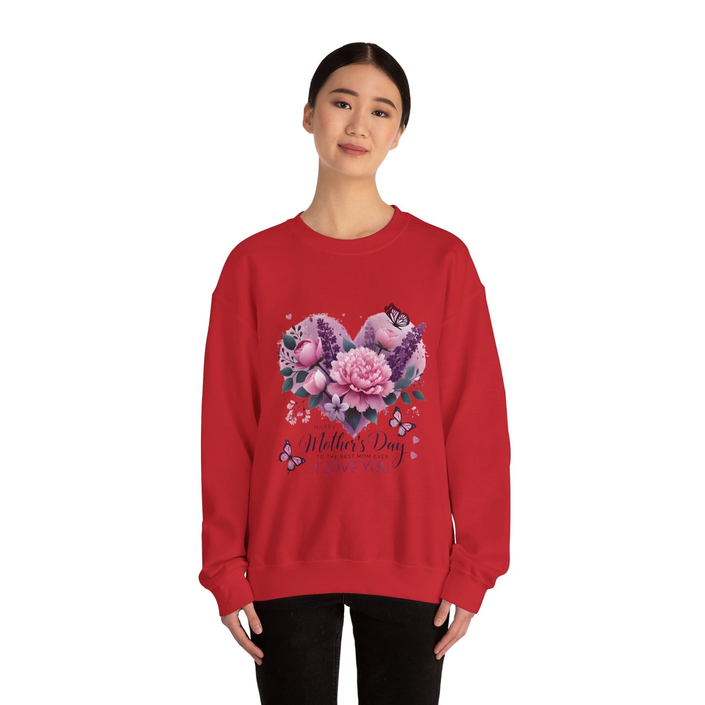 Mother's Day Floral Crewneck Sweatshirt — “Mother's Day I Love You” Heart Design