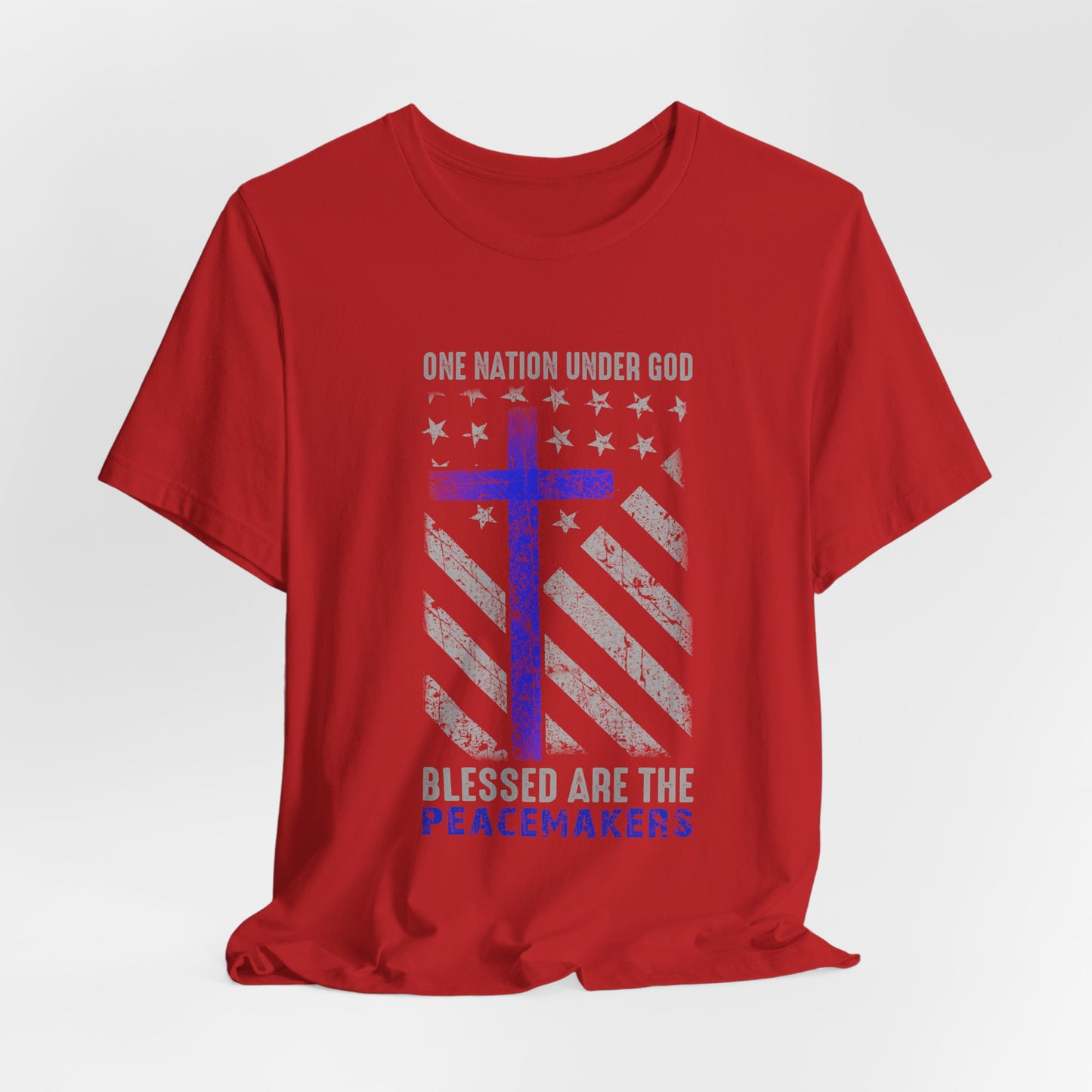 Blessed Are the Peacemakers T‑Shirt — Thin Blue Line Cross, "One Nation Under God" Patriotic Police Tee