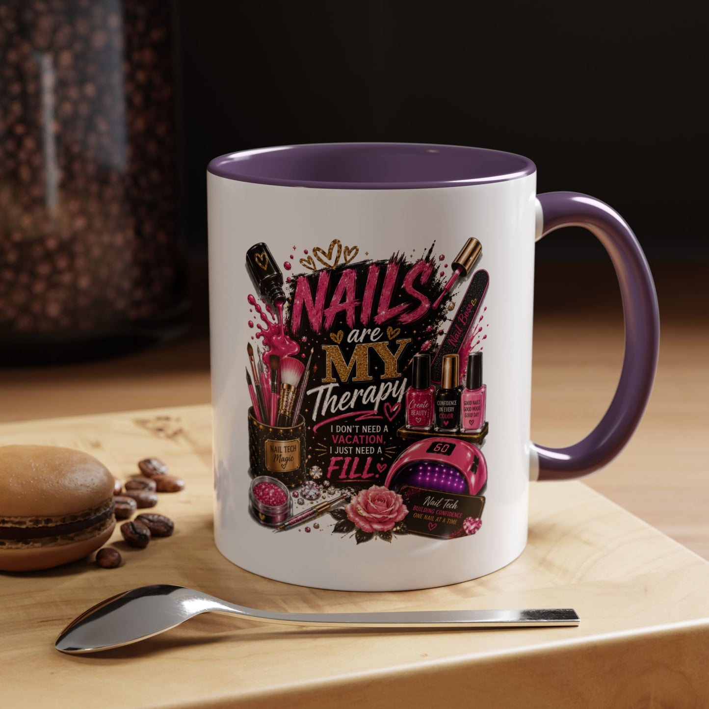 Coffee Mug — "Nails Are My Therapy" Pink Nail Tech Gift