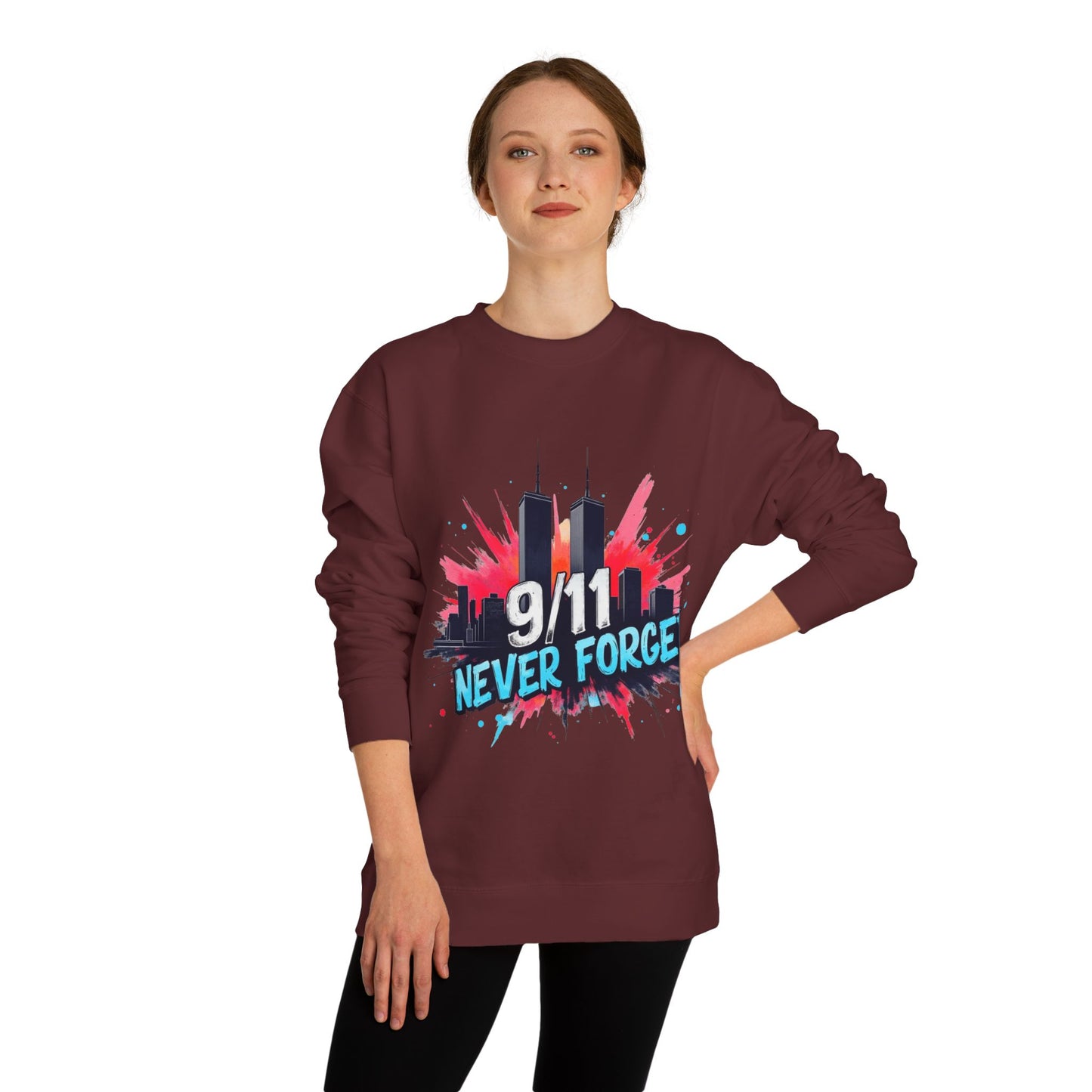 9/11 Never Forget Sweatshirt - Tribute Crewneck with Twin Towers Graphic