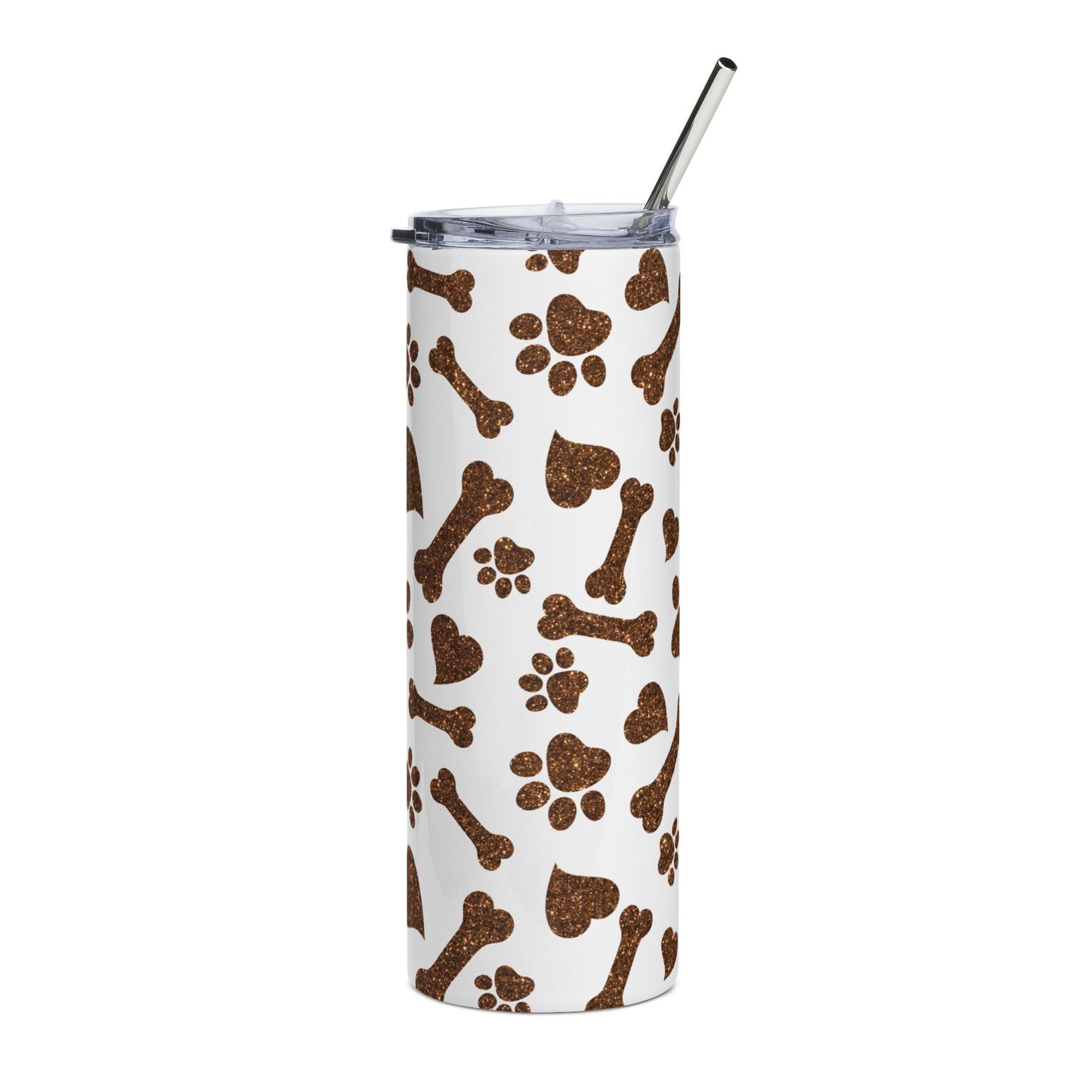 20oz Stainless Steel Tumbler — Brown Paw Prints & Bones Pattern