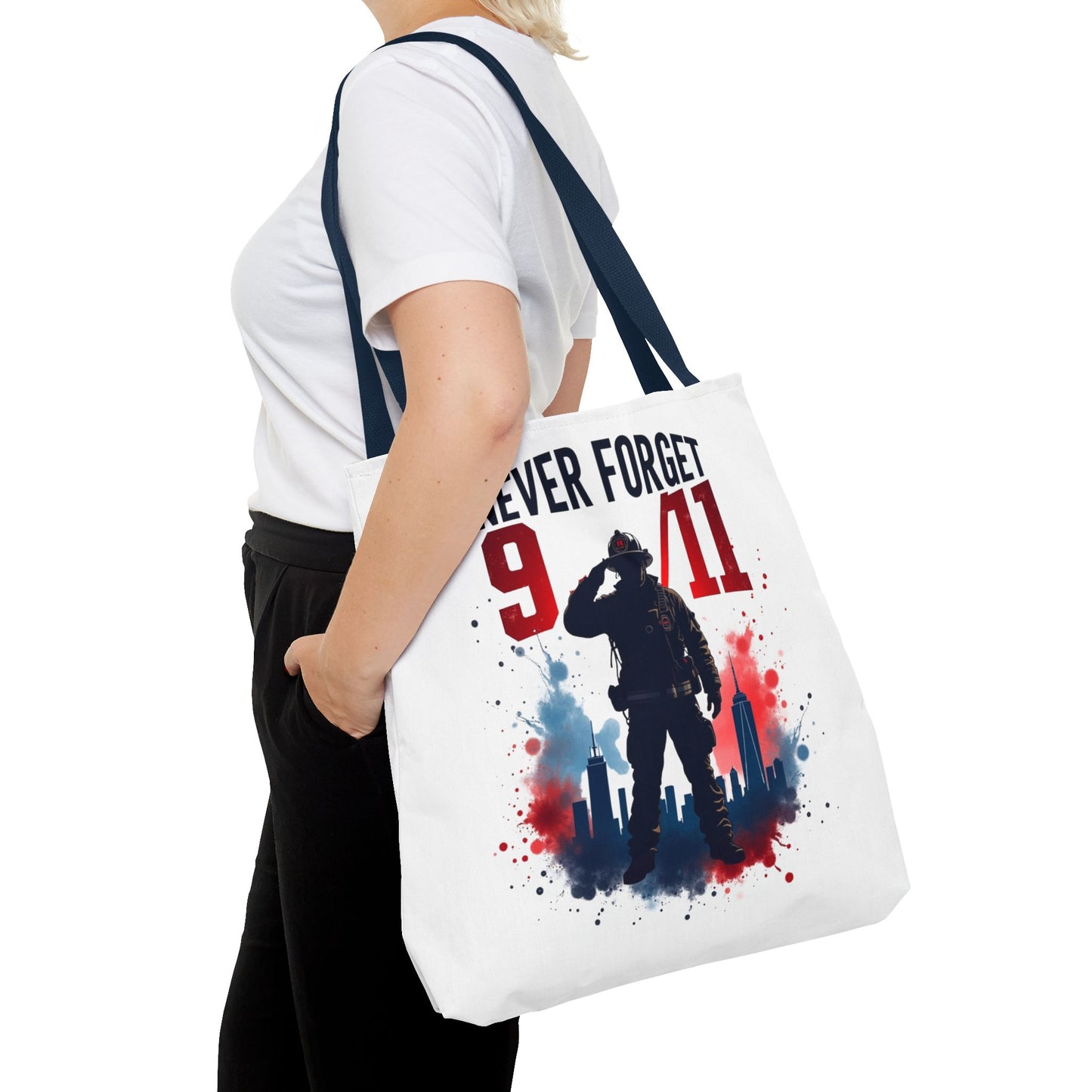 Never Forget 9/11 Tribute Tote Bag — Memorial Patriotic Canvas Carryall