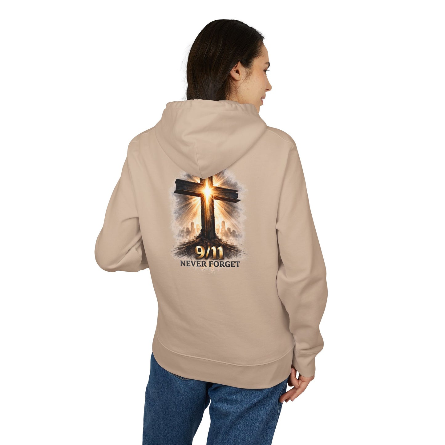 9/11 Never Forget Hoodie — Memorial Cross Tribute Sweatshirt