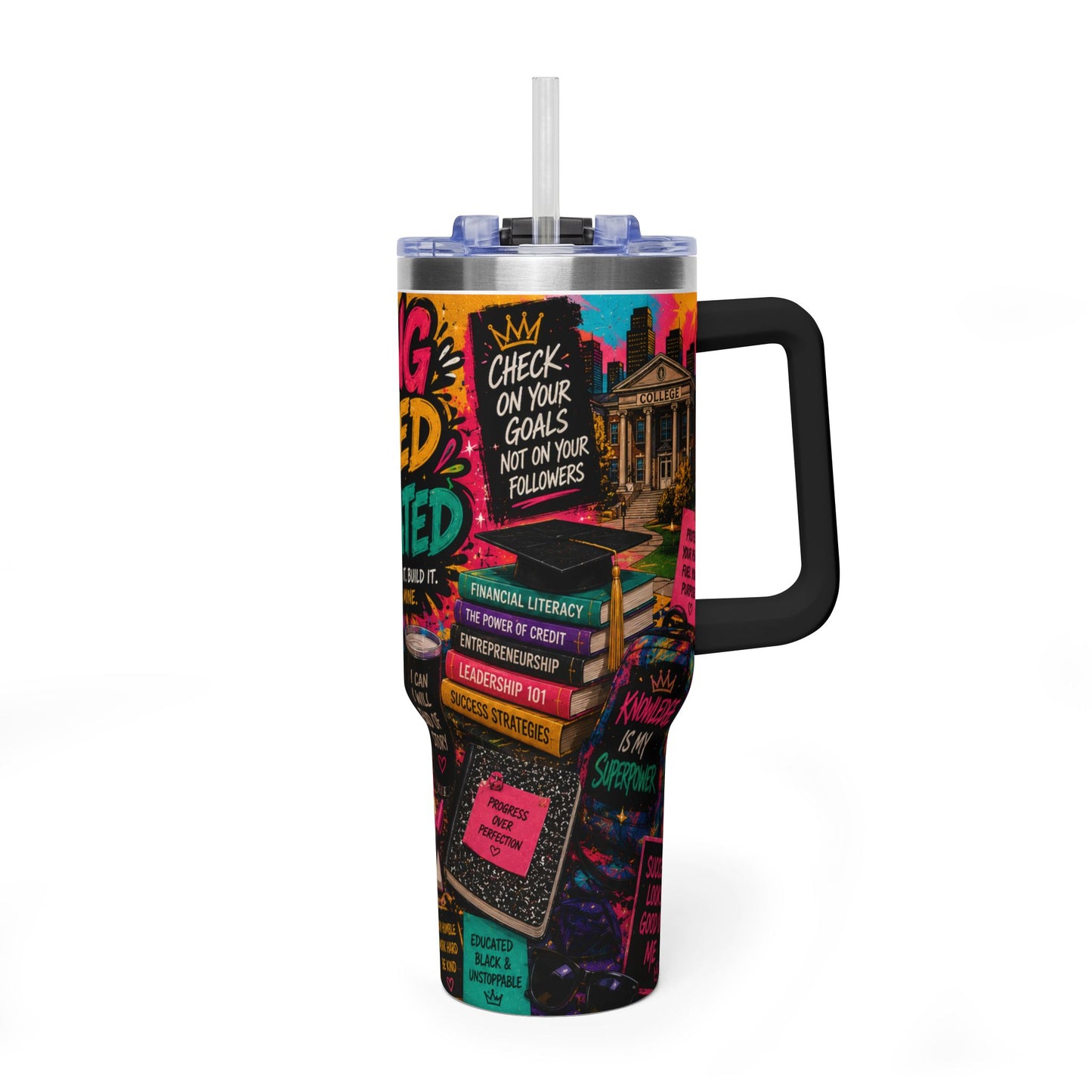40oz Tumbler - "Young, Gifted & Educated" Inspirational Vacuum Travel Mug