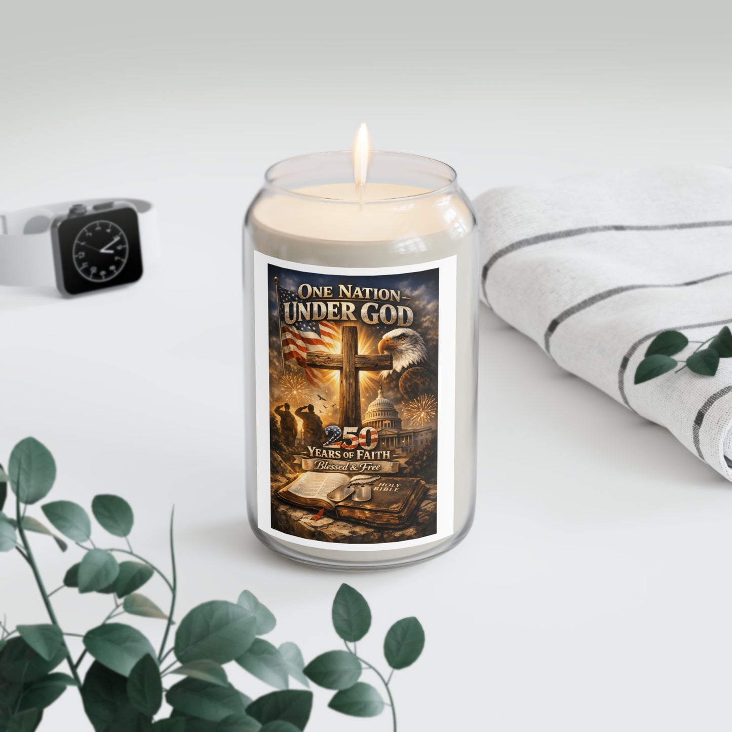 Patriotic Christian Soy Candle — "One Nation Under God" 13.75 oz