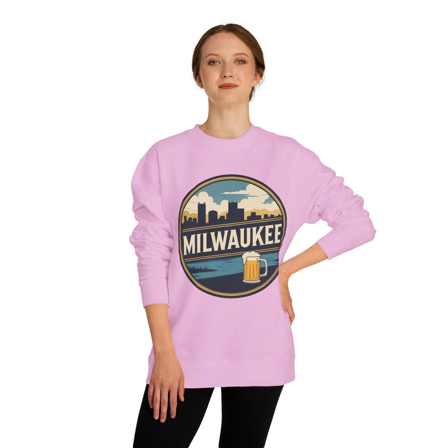 Milwaukee Skyline Sweatshirt — Retro Beer Badge Crewneck