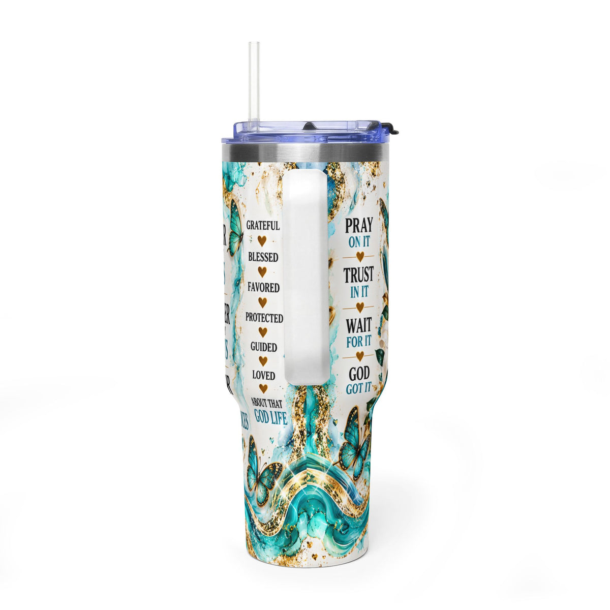 Faith 40oz Vacuum Tumbler — Inspirational Christian Travel Cup with Cross & Bible Design