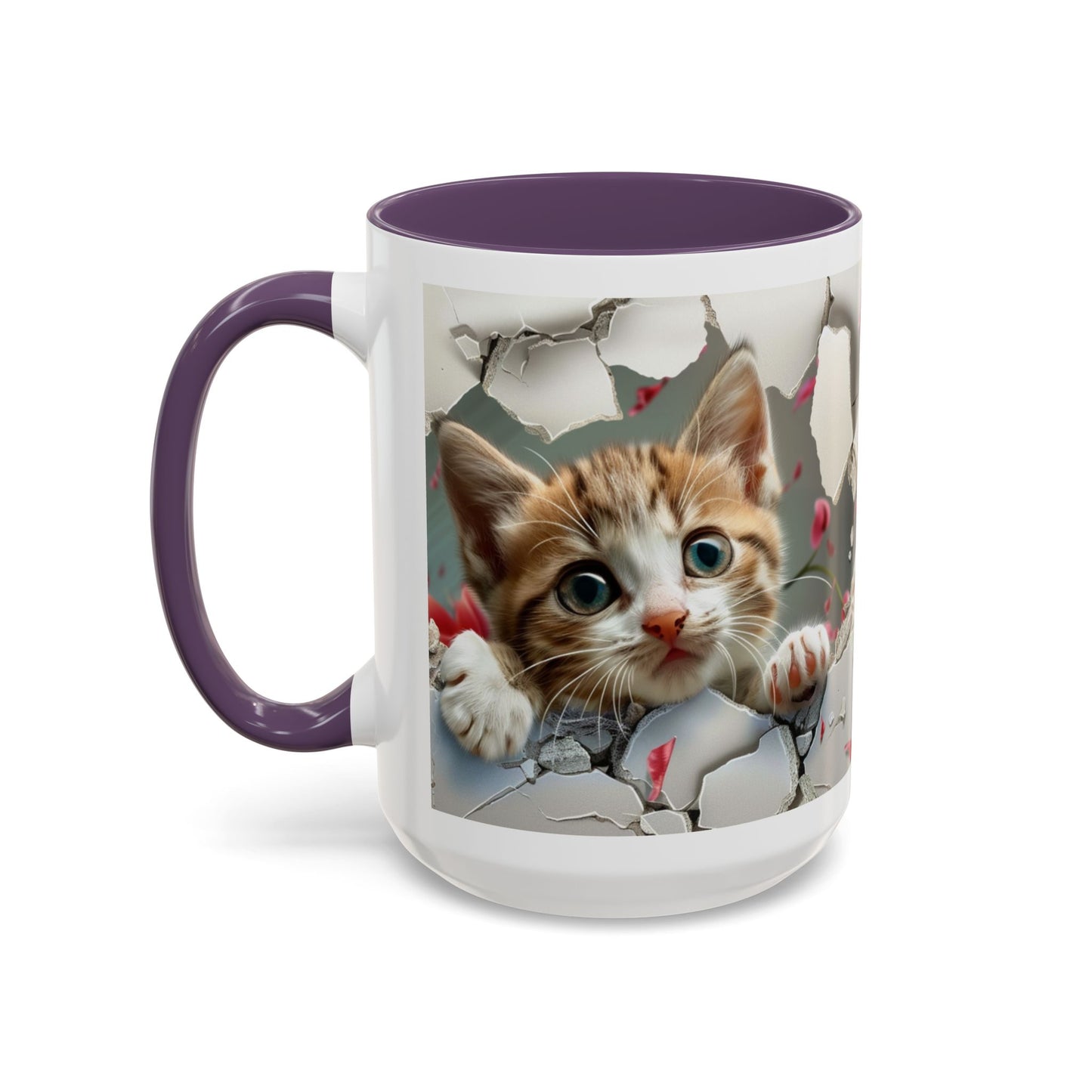 Kitten Peek Accent Coffee Mug — Cute Cat Peekhole Design (11/15 oz)