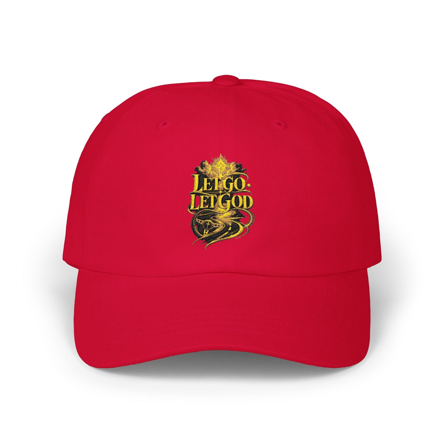 Dad Cap — Retro Gold 'Let Go Let God' Script Embroidery