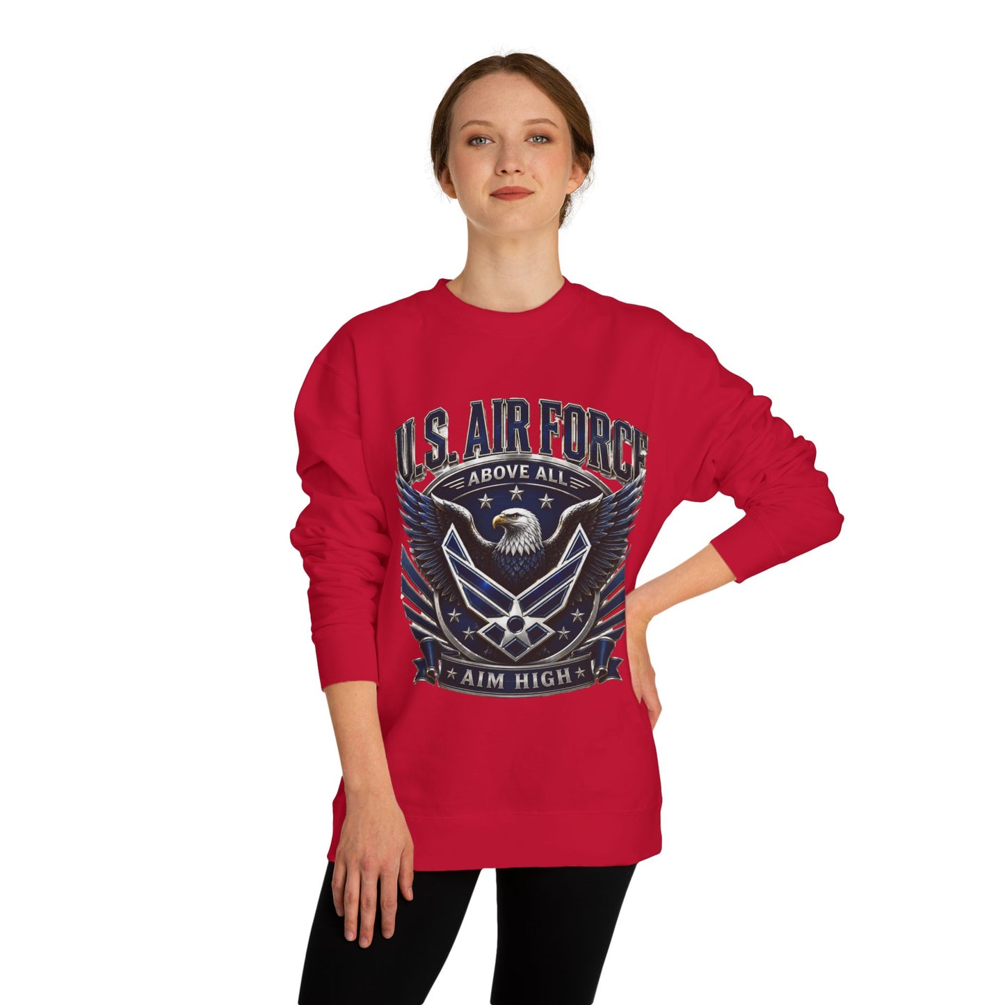 U.S. Air Force Crewneck Sweatshirt — "Above All, Aim High" Graphic