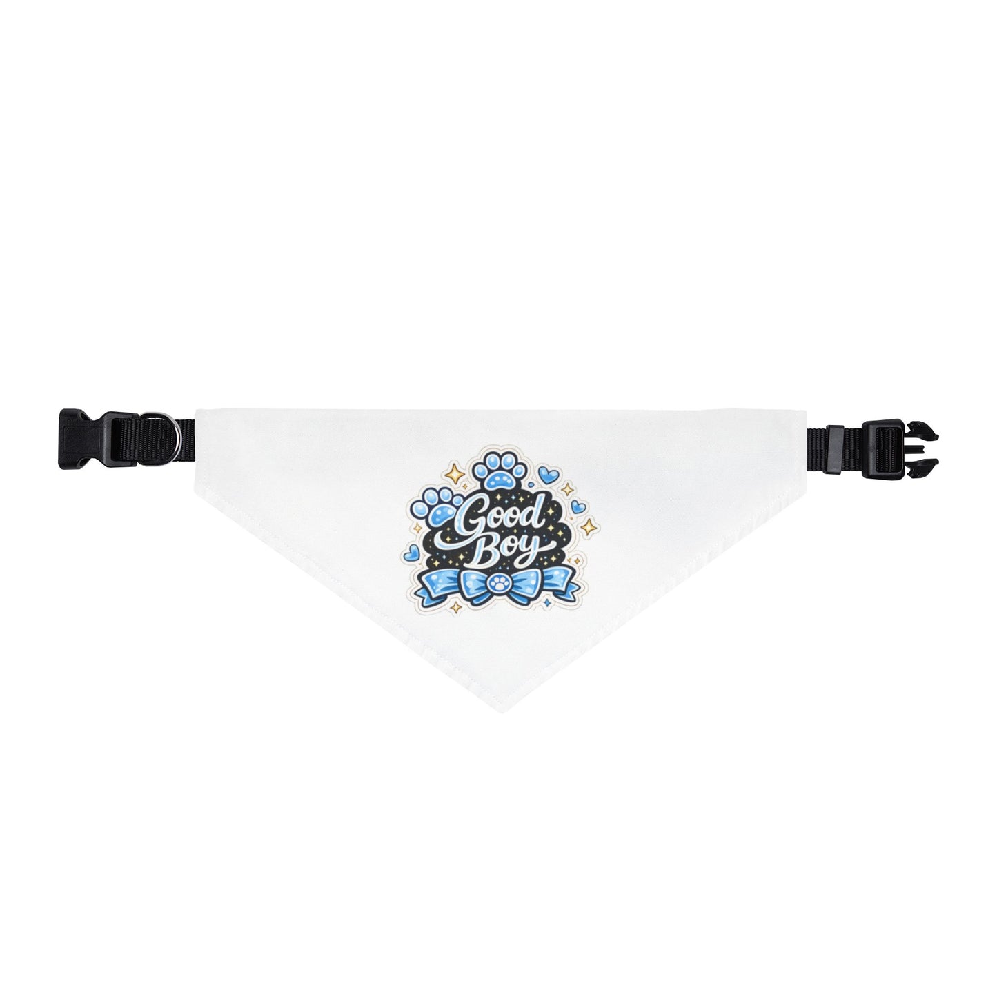 Good Boy Clip-On Pet Bandana — Cute Blue Paw & Bow Dog Collar Accessory