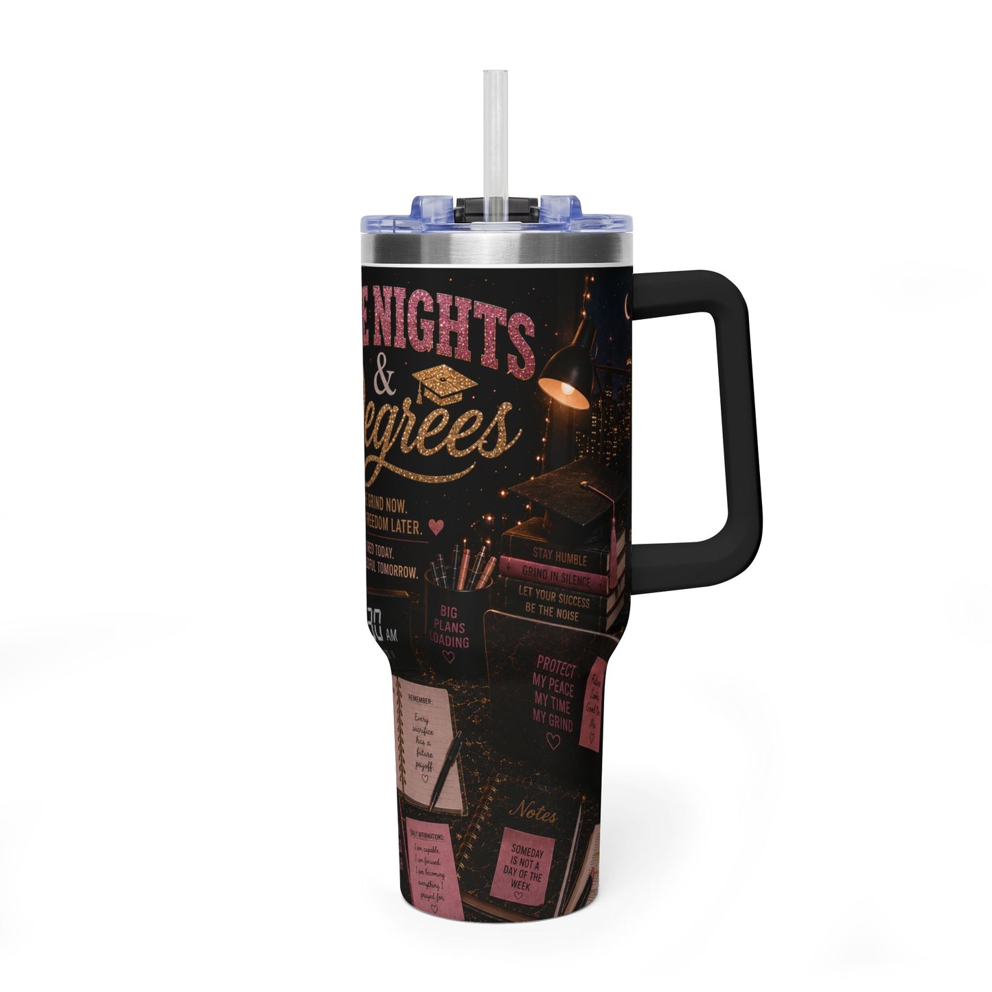 Late Night & Degrees 40oz Vacuum Tumbler — Study Fuel Travel Mug