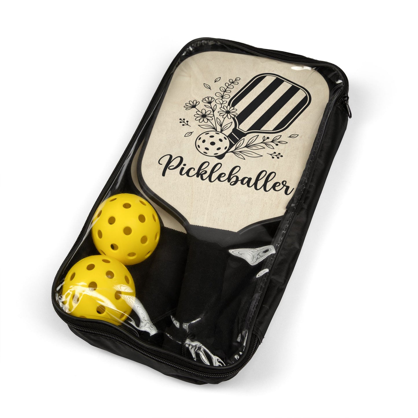 Pickleball Paddles Set - "Pickleballer" Floral Design Kit with 2 Paddles & Balls