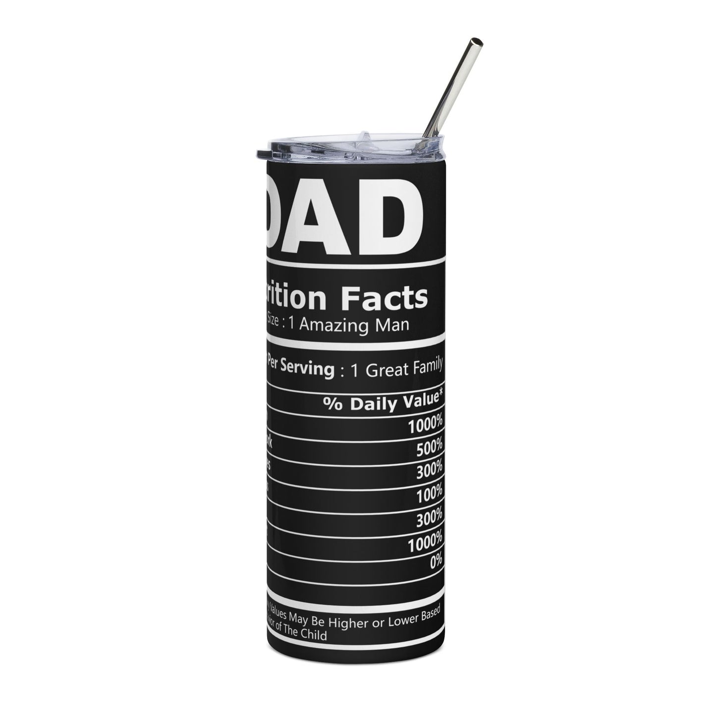 Best Dad Ever Stainless Steel Tumbler — 20oz Travel Cup with 'Nutrition Facts' Design