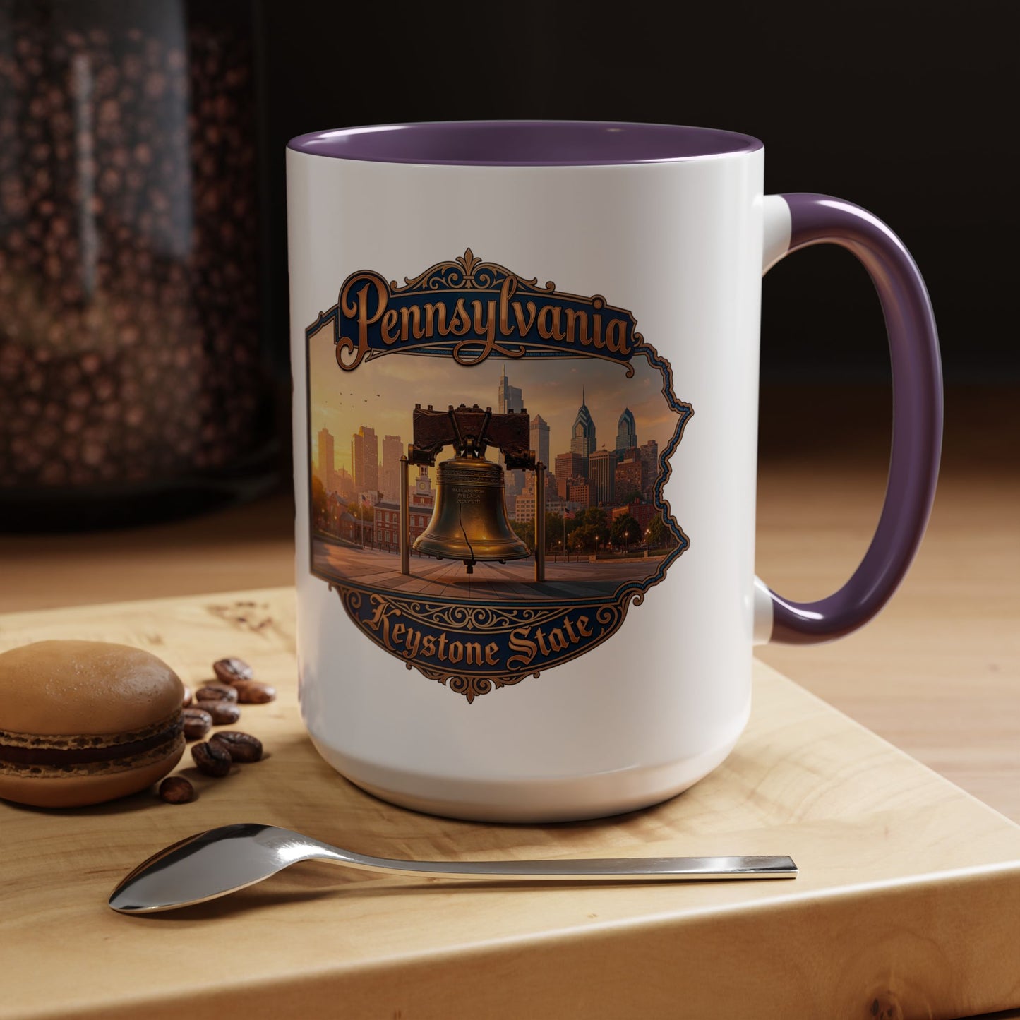 Pennsylvania Keystone State Coffee Mug — Liberty Bell & Philadelphia Skyline Accent Mug (11/15oz)