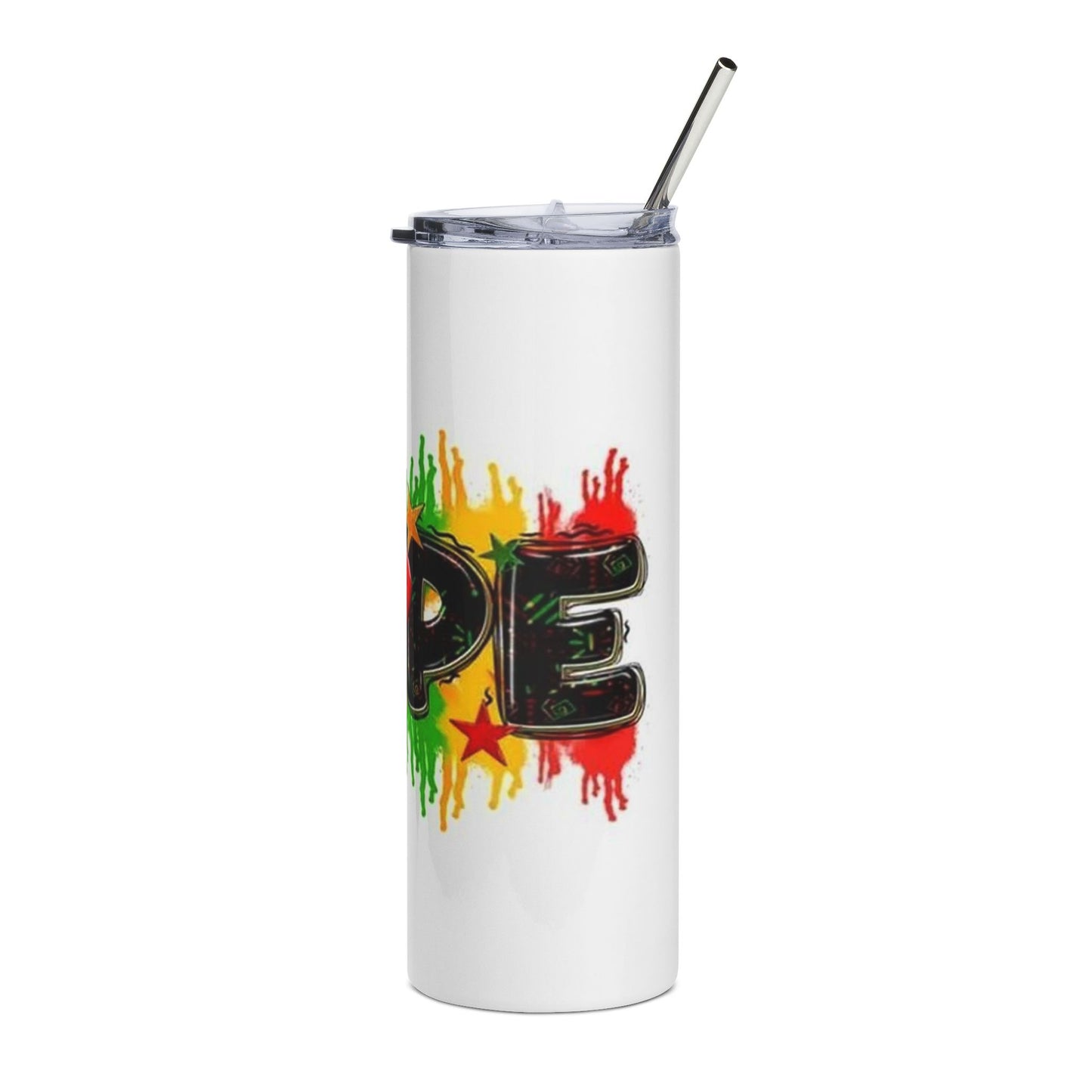20oz Stainless Tumbler — Rasta Fist Peace Graphic (Reggae Colors)