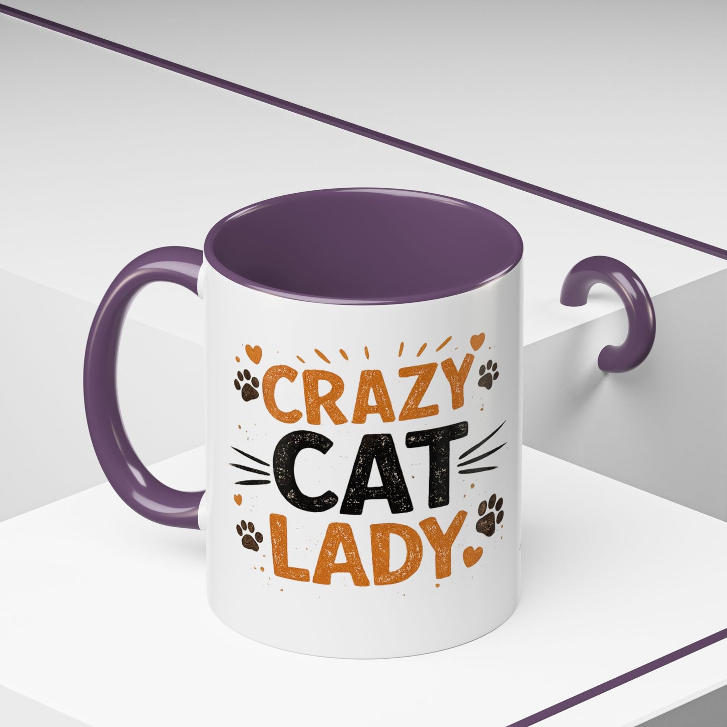 Cat Mug — "Crazy Cat Lady" Cute Kitten Accent Coffee Mug (11/15 oz)