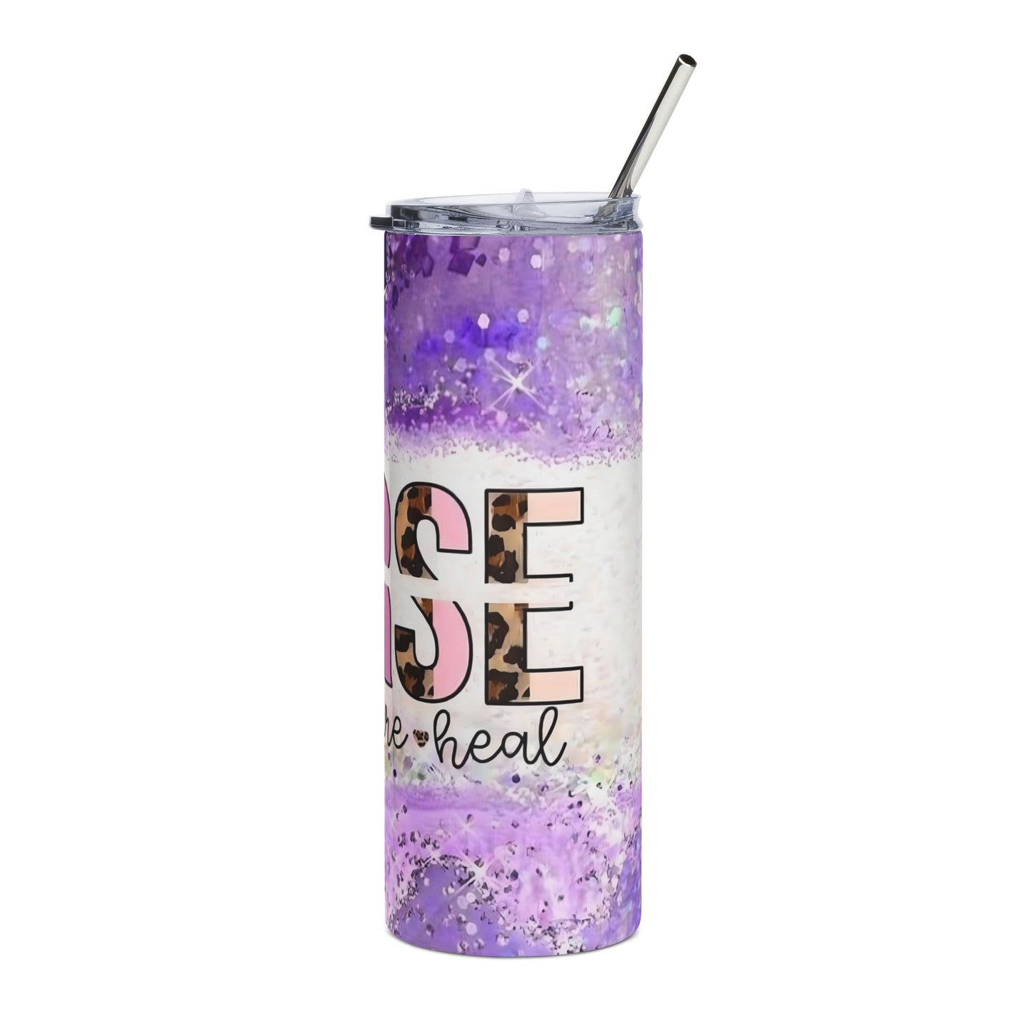 Nurse Leopard Print Purple 20oz Stainless Tumbler — "Love Inspire Heal"