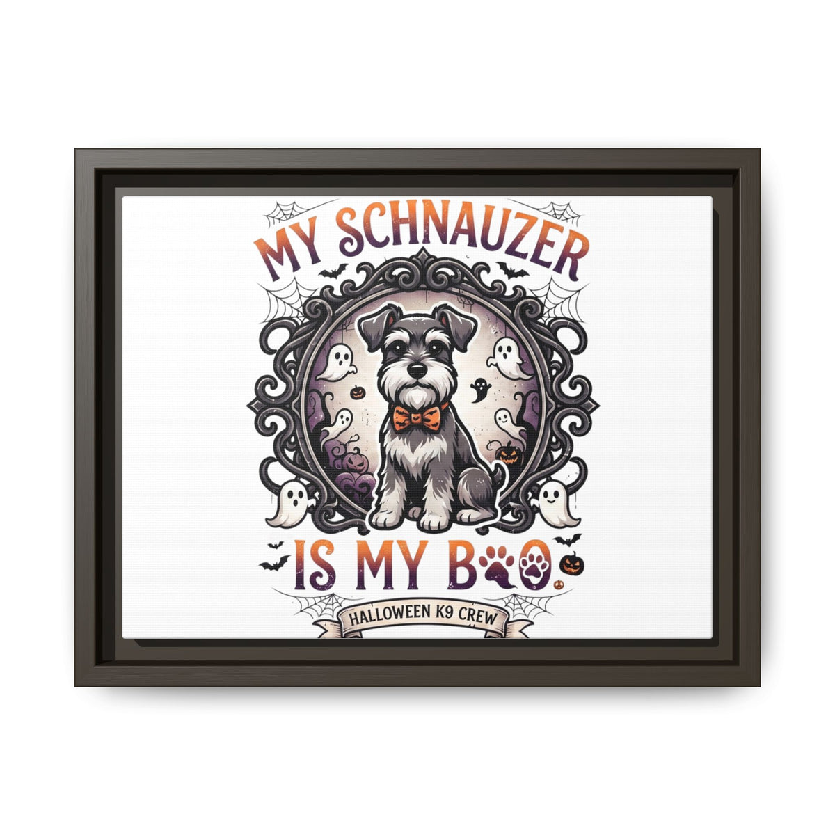 Framed Canvas Art - "My Schnauzer Is My Boo" Halloween Dog Print