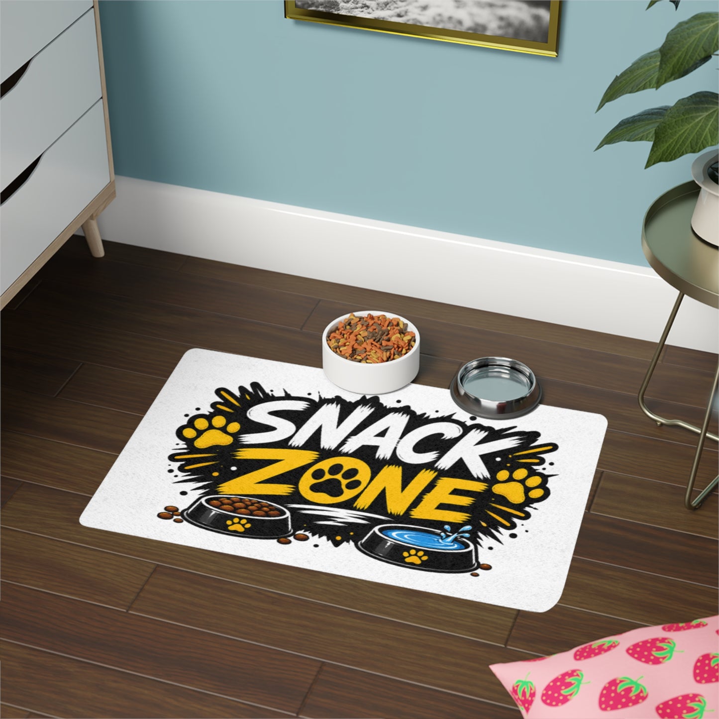 Snack Zone Pet Food Mat (12x18) — Funny Dog & Cat Bowl Placemat, Non-Slip Feeding Mat