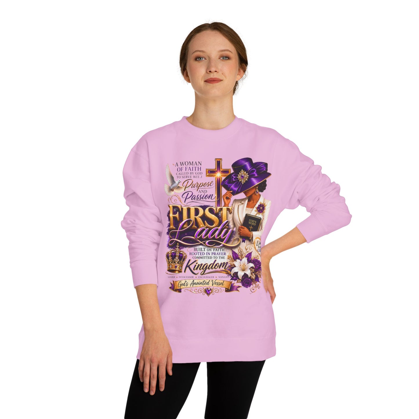 First Lady Faith Sweatshirt — Christian Prayer & Kingdom Crown Design