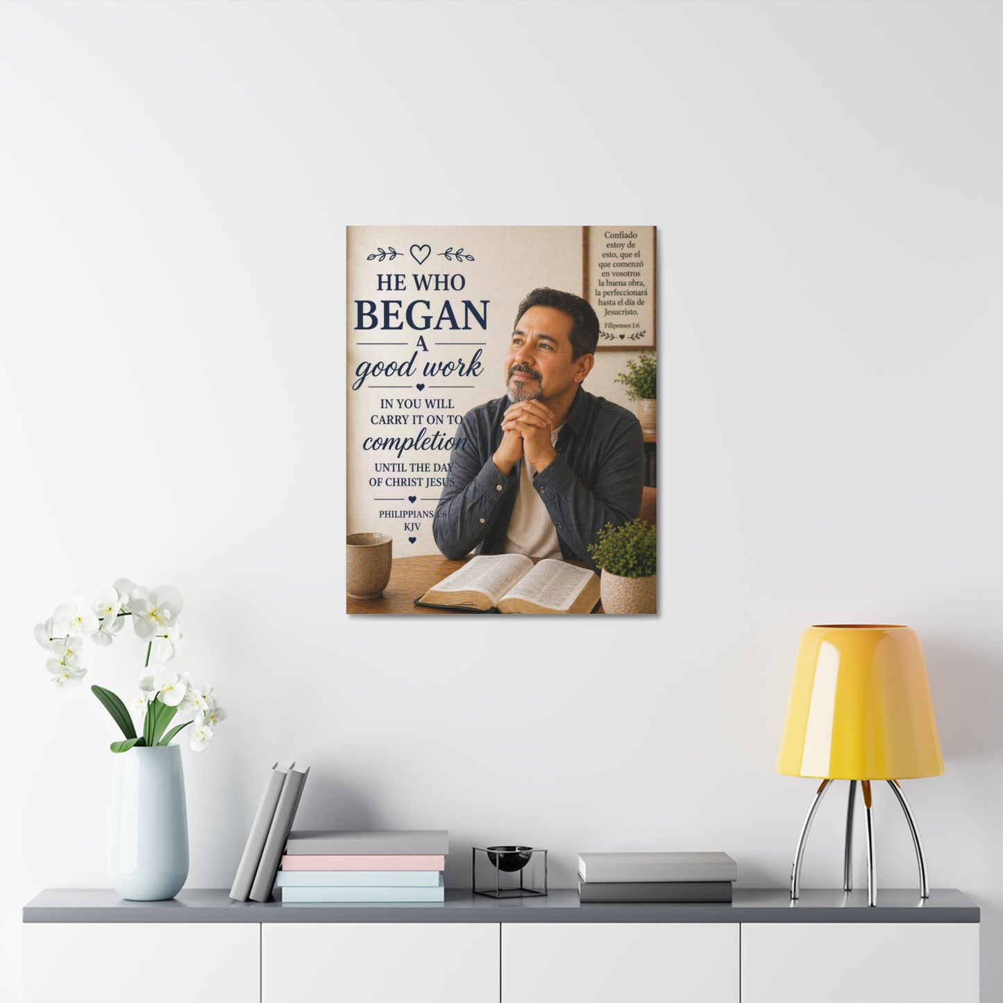 Philippians Canvas Wall Art — "He Who Began a Good Work" Inspirational Bible Verse Stretched Canvas