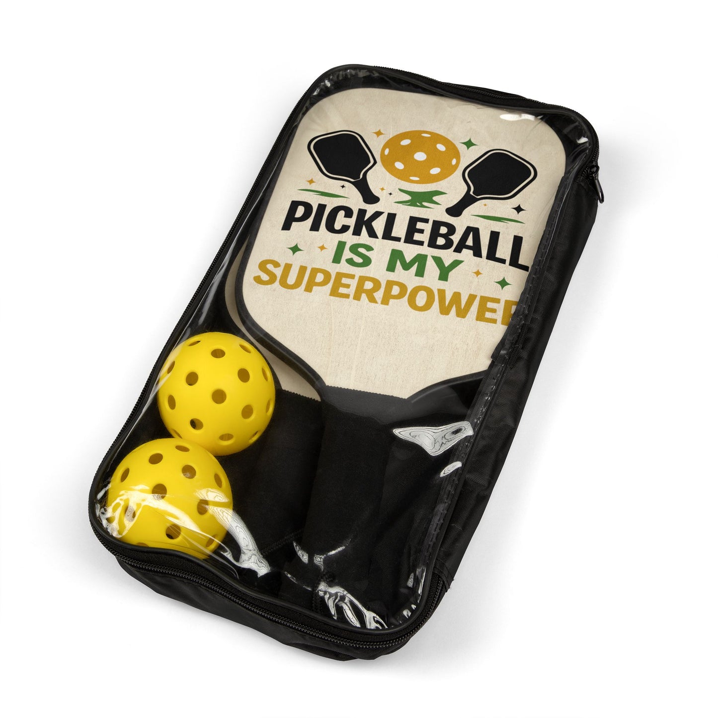 Pickleball Paddle Set – 'Pickleball Is My Superpower' Paddle & Balls Kit