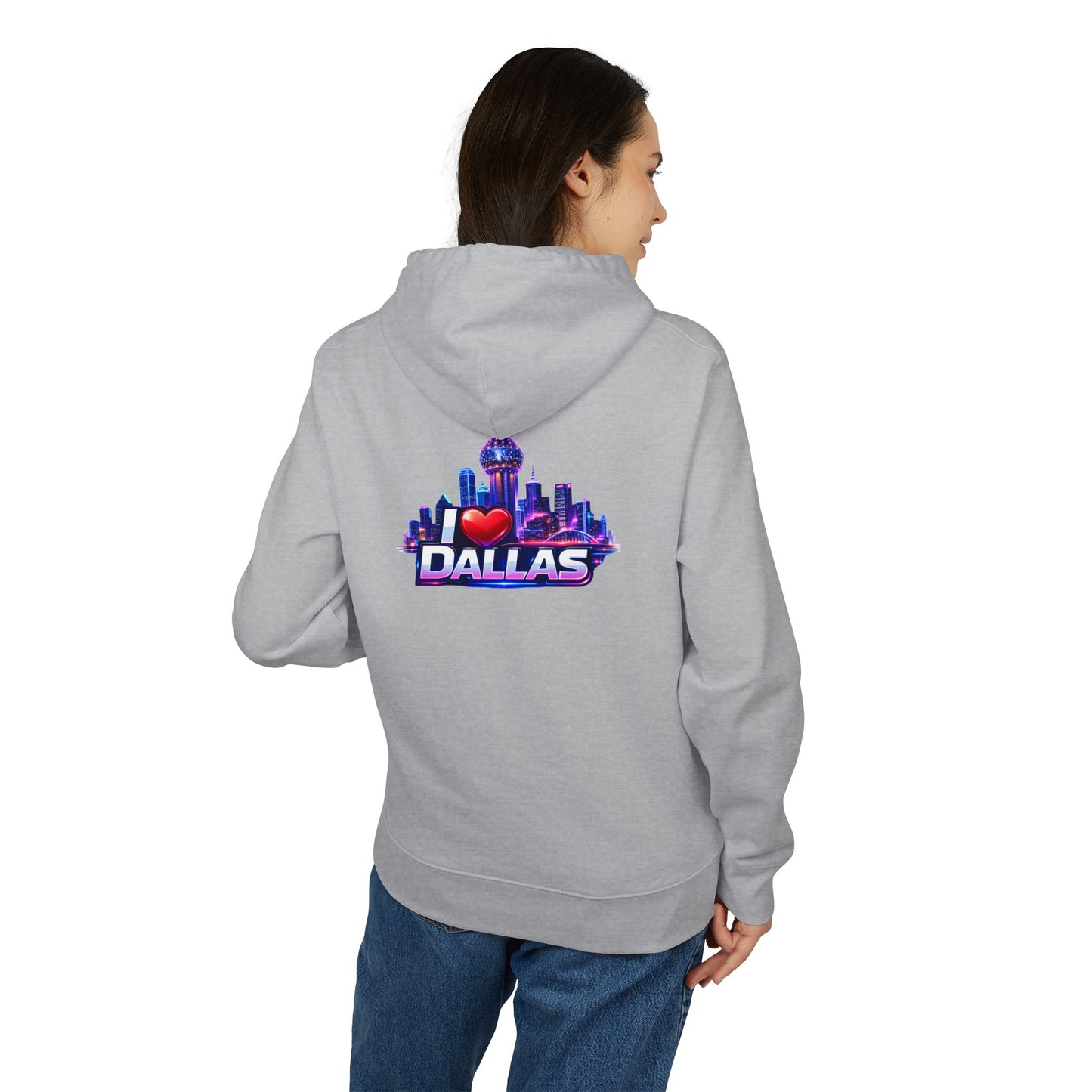 I Dallas Skyline Hoodie — Retro Neon Dallas Cityscape Pullover