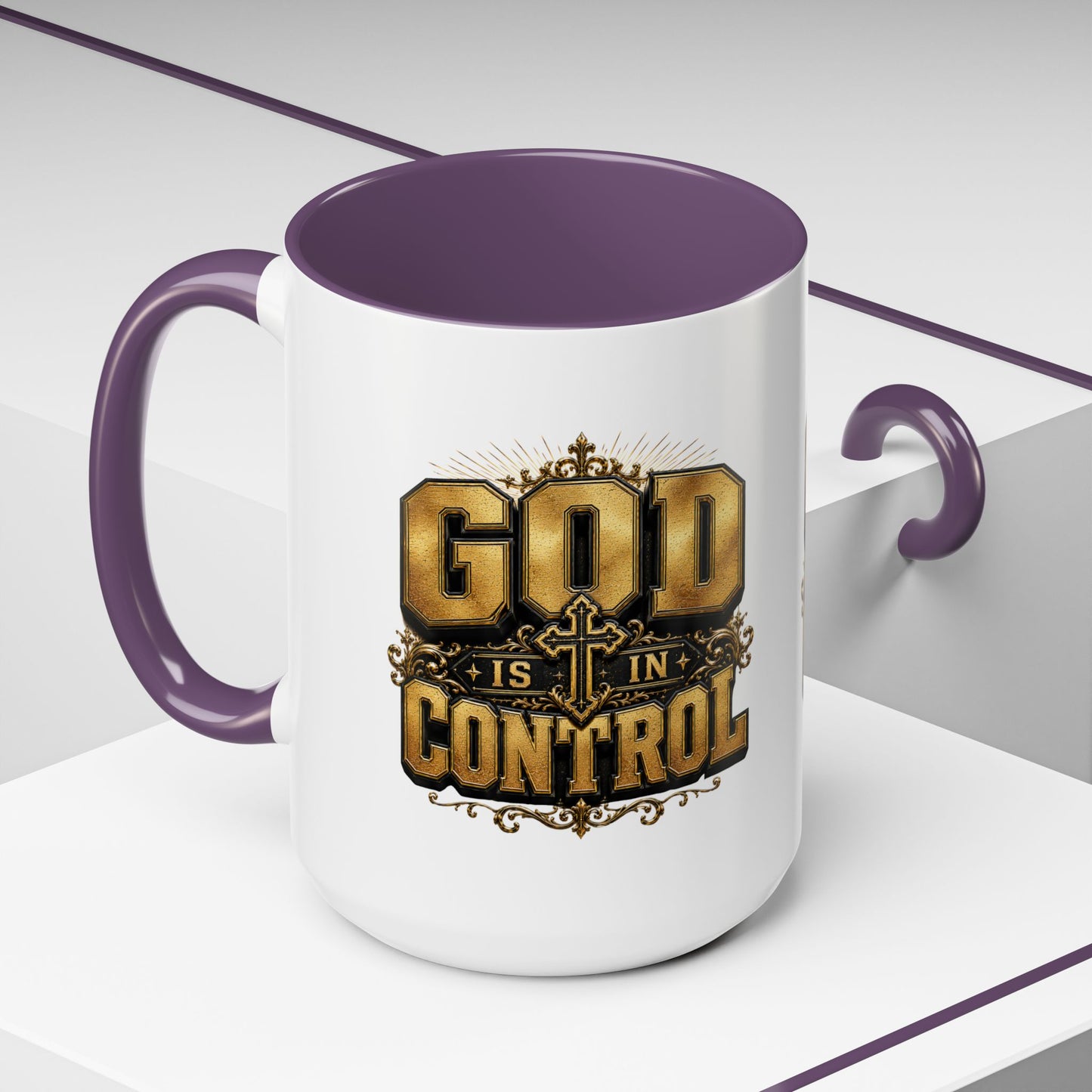 God Is In Control Accent Coffee Mug – Inspirational Christian Religious Coffee Cup