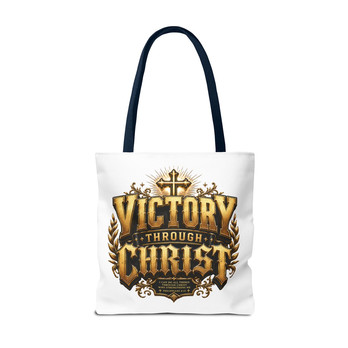 Victory Through Christ Tote Bag — Inspirational Christian Canvas Tote