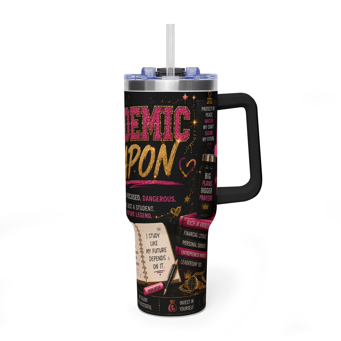 Academic Weapon 40oz Vacuum Thermal Tumbler – Motivational Study Travel Mug