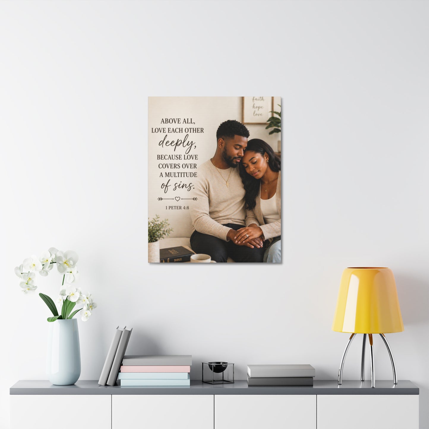 Stretched Canvas — "Above All, Love Each Other Deeply" Christian Wall Art