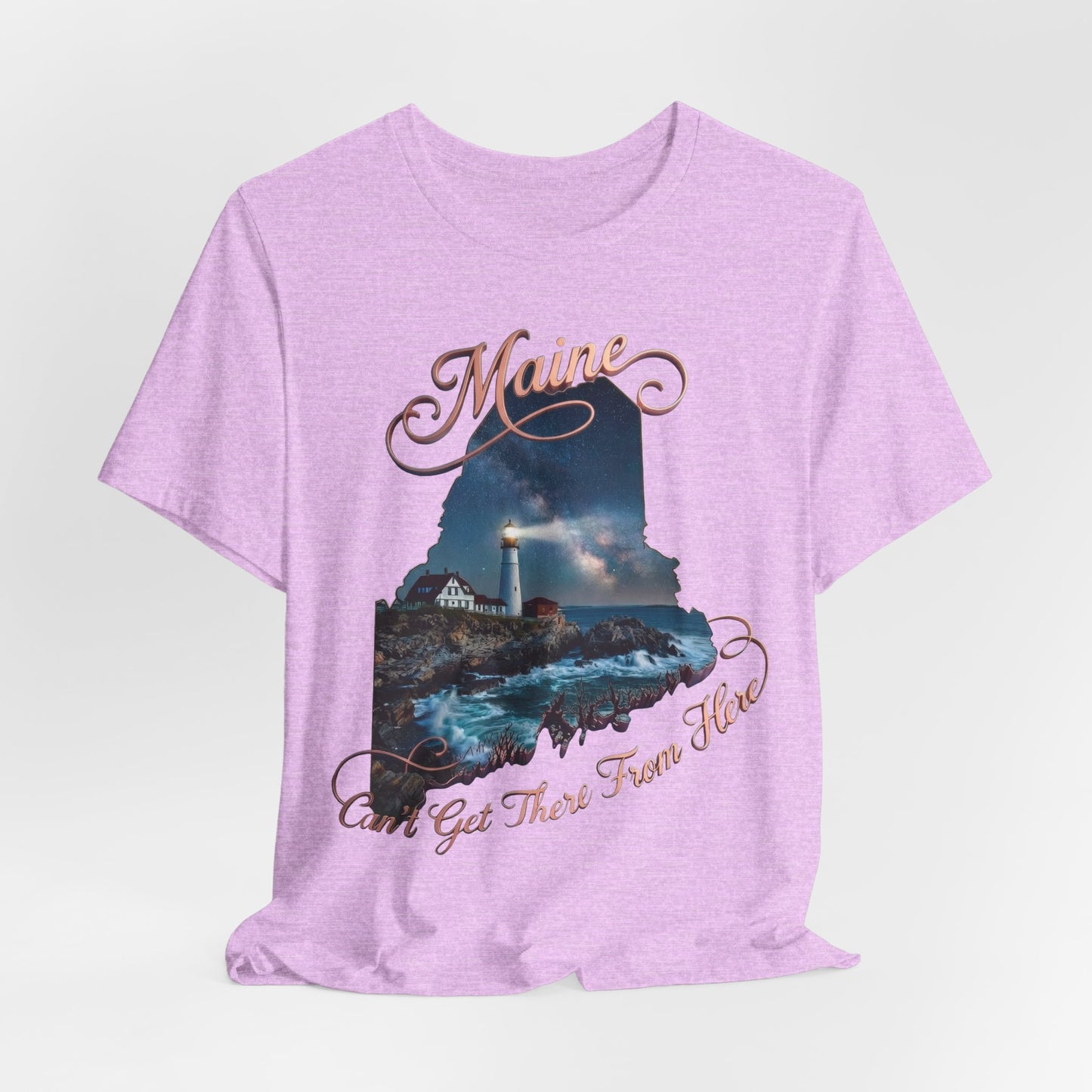 Maine Lighthouse Tee - "Can't Get There From Here" Coastal State Silhouette T-Shirt